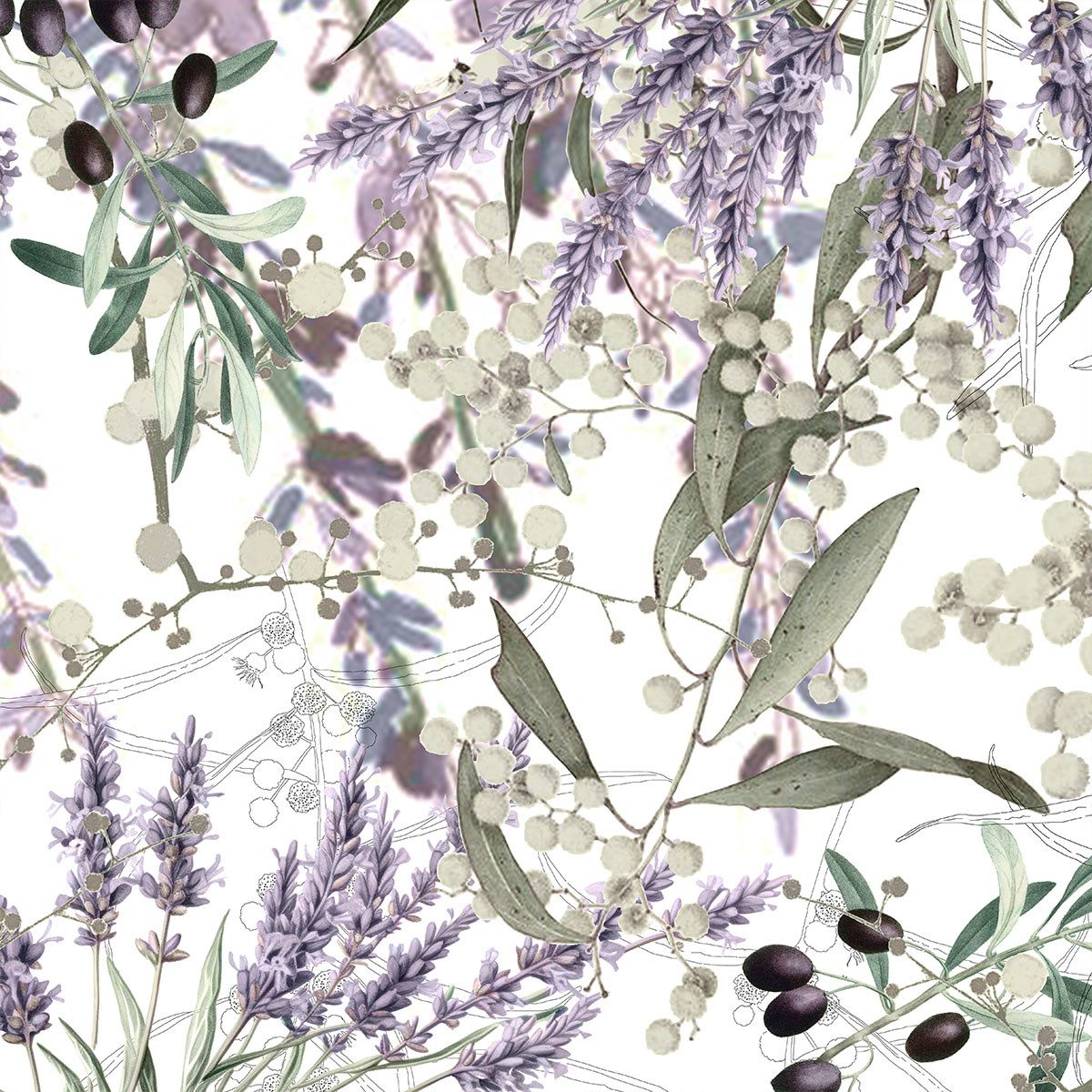 Stoffserviette Servietten (4x Set) Parfum De Lavande Mauve 45x45 cm
