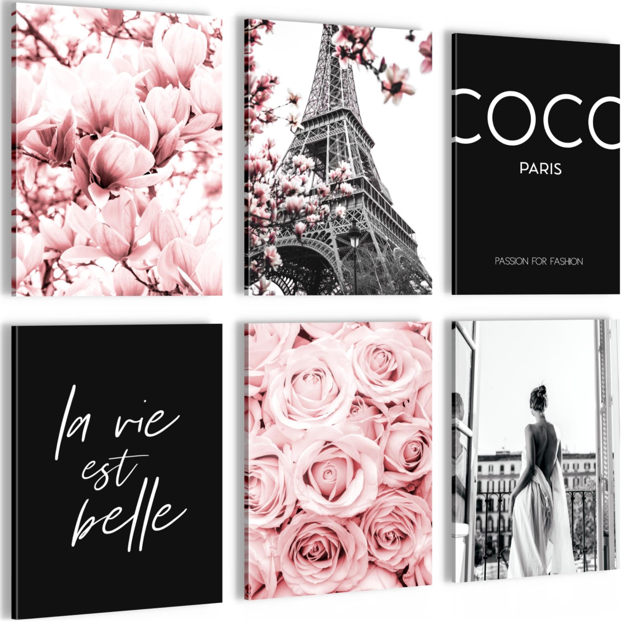 Novart Wandbild AUFHÄNGFERTIG Mädchen Teenager Bilder Fashion Paris Coco Rosa, 30 x 40 cm - 6 Bilder