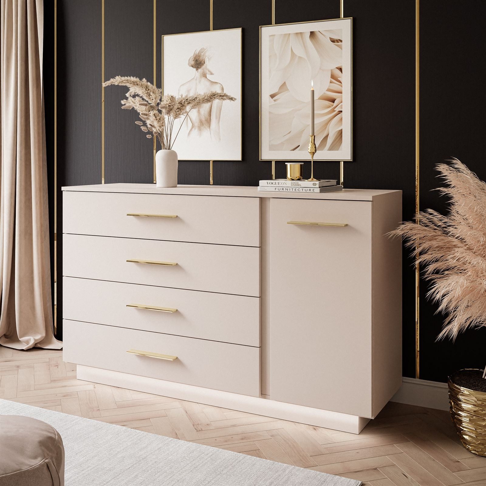 Lookway Kommode LINA KASCHMIR II 1D4S mit LED Beleuchtung, Breite 138 cm