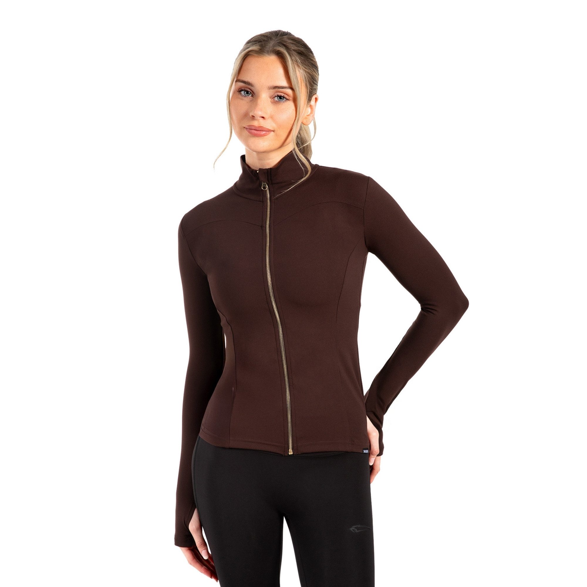 Smilodox Trainingsjacke Kenna Gold, Figurbetonte Sportjacke mit 3D Rubber Print, Stehkragen Goldener Reißverschluss formende Nähte atmungsaktive Laufjacke