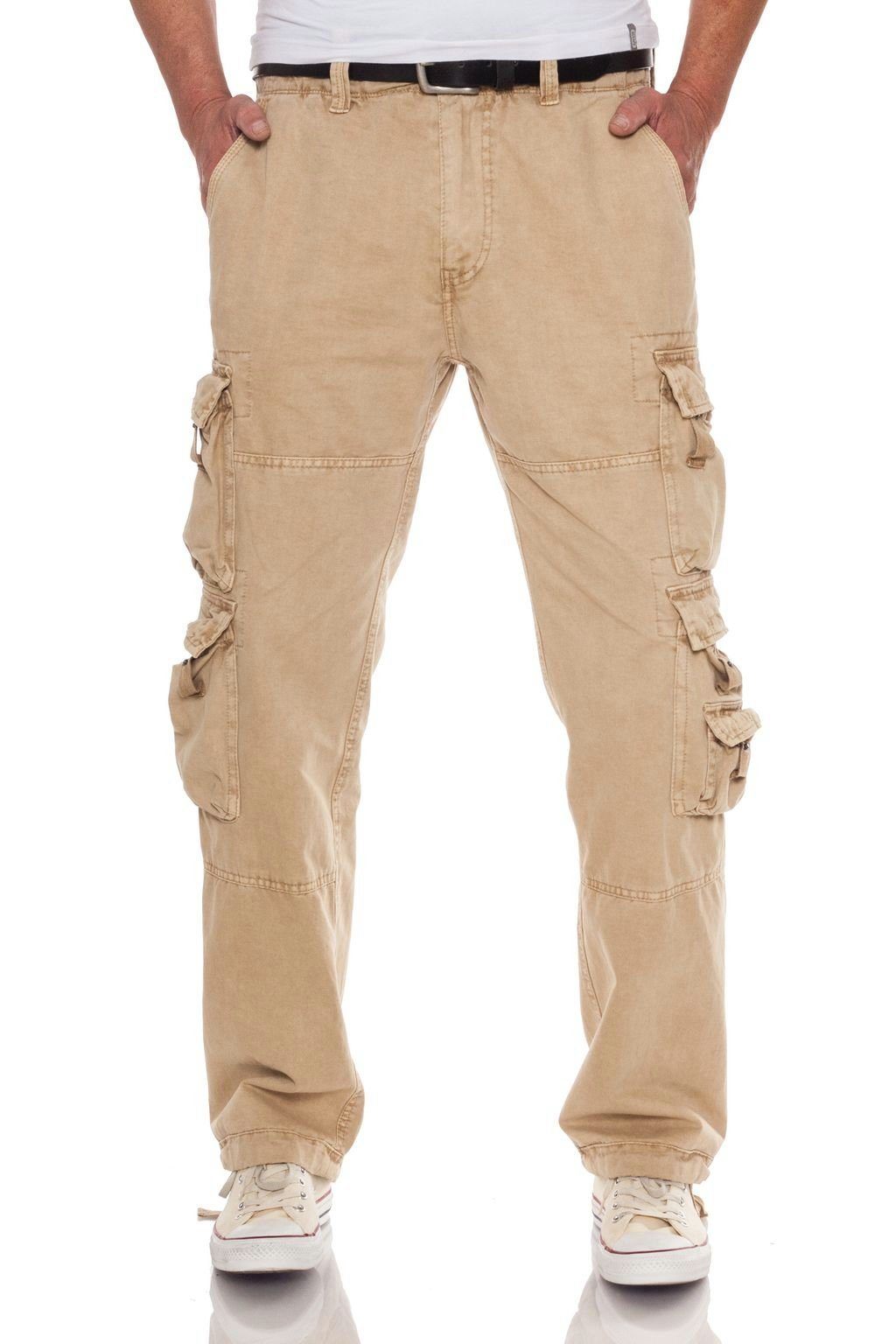 mit Lag Cargohose Fit vielen Taschen Straight Bikerhose Jet Beige