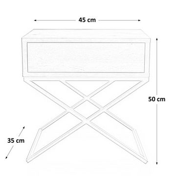 Beautysofa Nachttisch Max (inkl. Schublade, x-förmigen Metallgestell, 45 x 50 x 35 cm (B x H x T), kleine Tisch im modernes Deisgn für Schlafzimmer