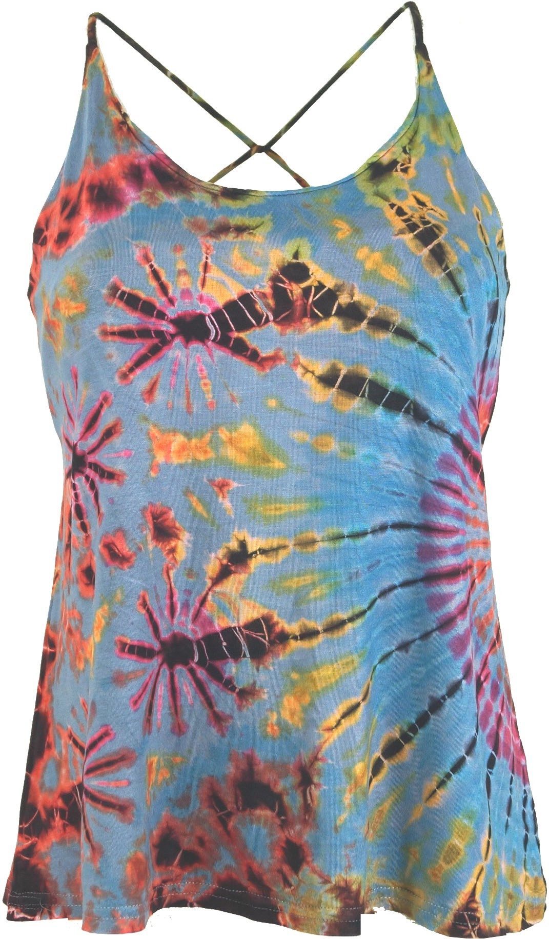 Guru-Shop T-Shirt Batik Hippie Top - hellblau Festival, Ethno Style, Hippie, alternative Bekleidung