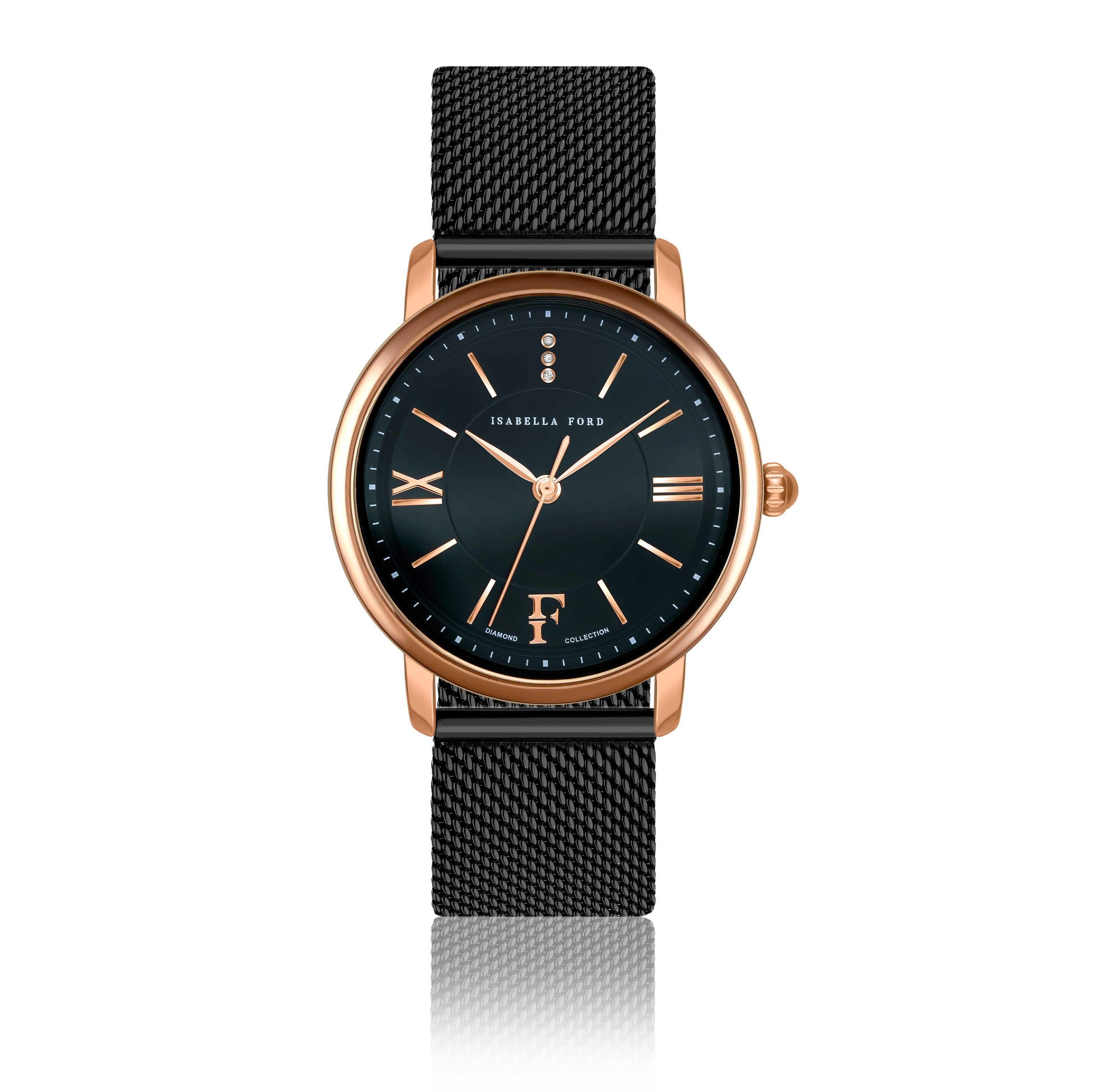 ISABELLA FORD Quarzuhr FA3-B048B Aurora Black Mesh
