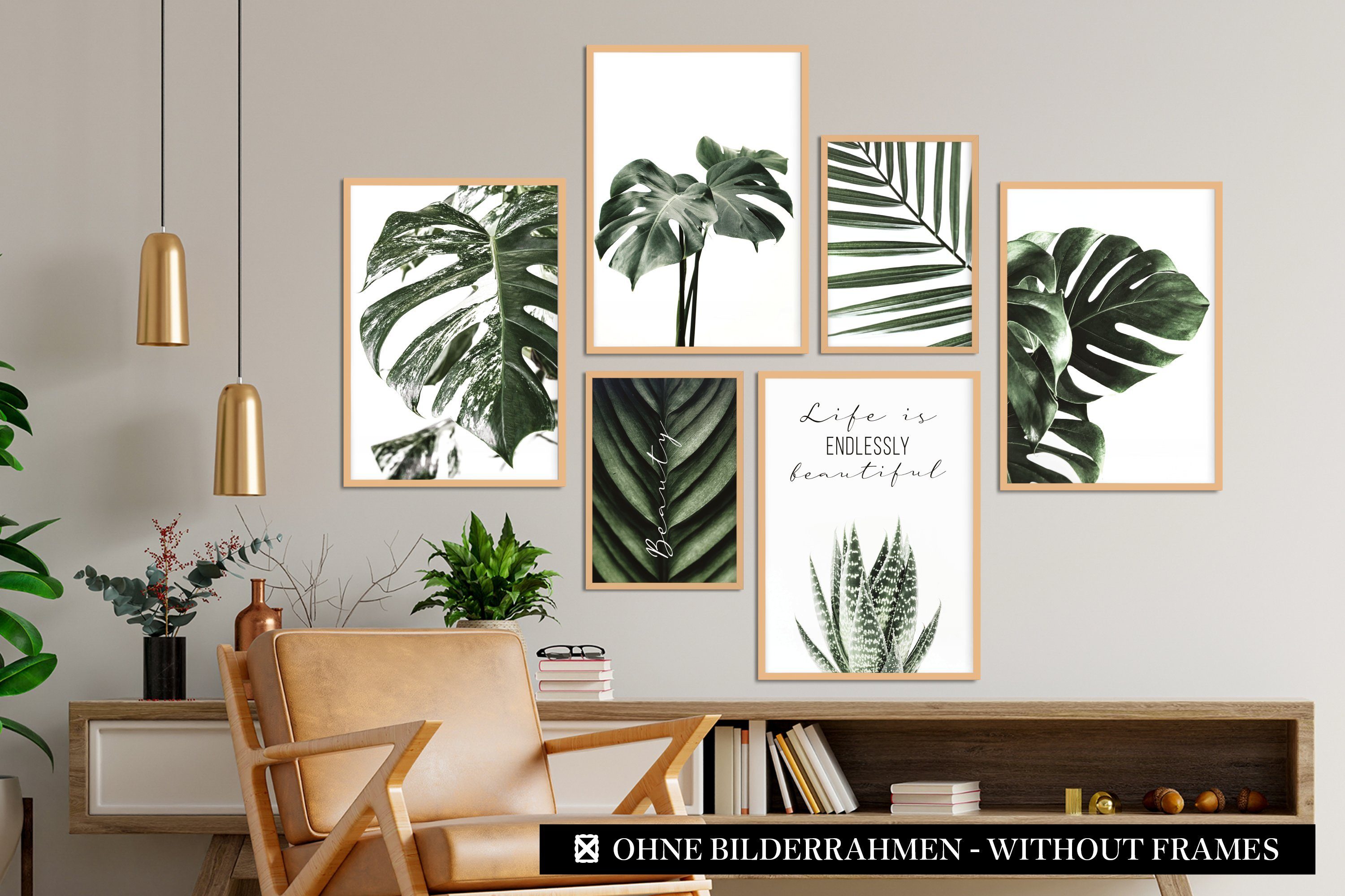 Deko, Eukalyptus & als Bilder-Collage Pflanzen Monstera Poster-Set Pflanzen » Monstera & Wohnzimmer Eukalyptus « CreativeRobin