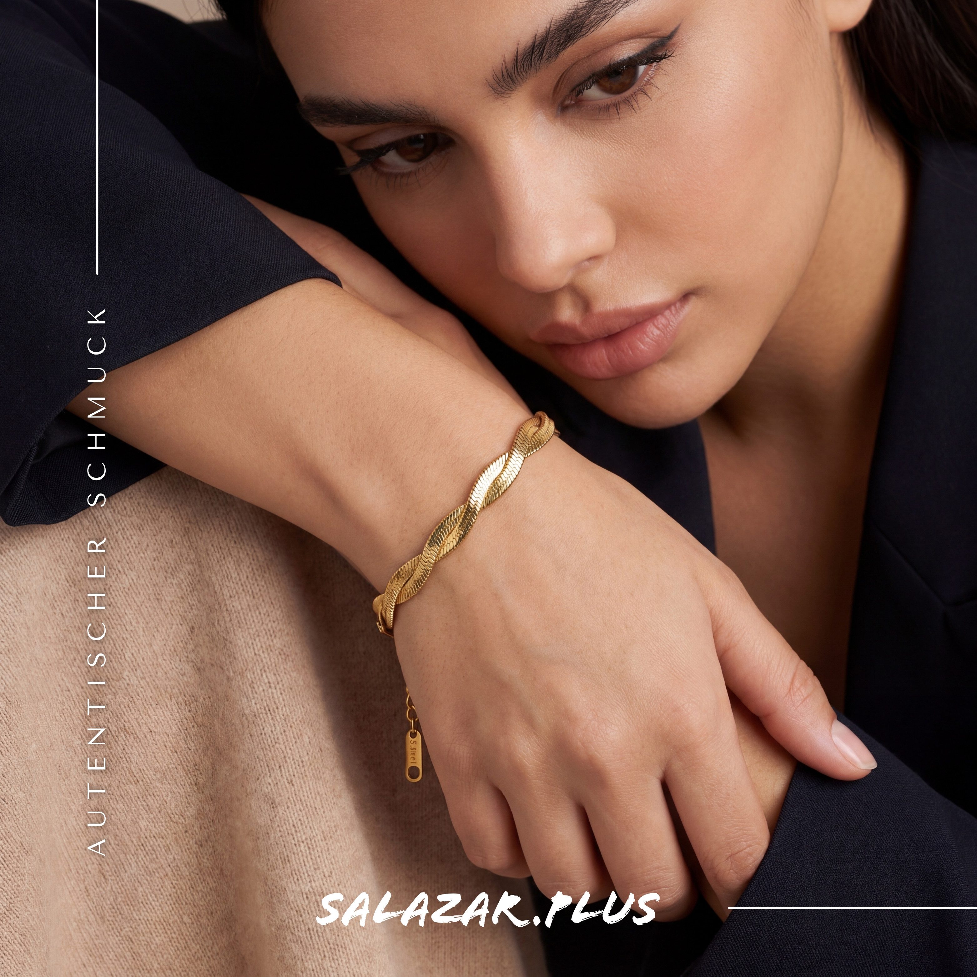 salazar.plus Gliederarmband Premium Doppel-Schlangen-Armband Luxus Edelstahl vergoldet, Zweireihiges Schlangen-Armband aus vergoldetem Edelstahl, 16+5 cm