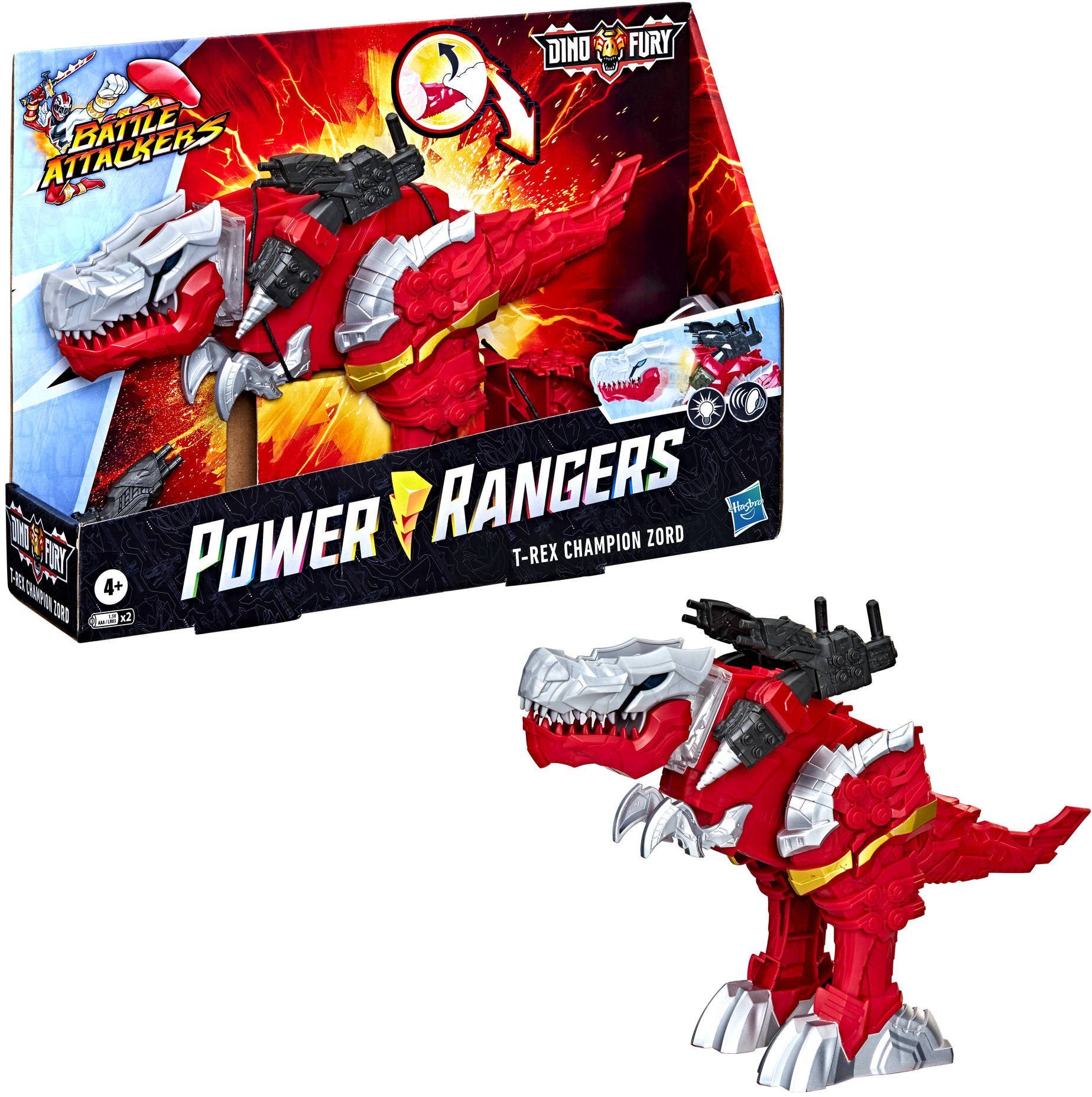Hasbro Actionfigur Power Rangers Battle Attackers - Dino Fury T-Rex Champion Zord, mit Licht und Dino-Gebrüll