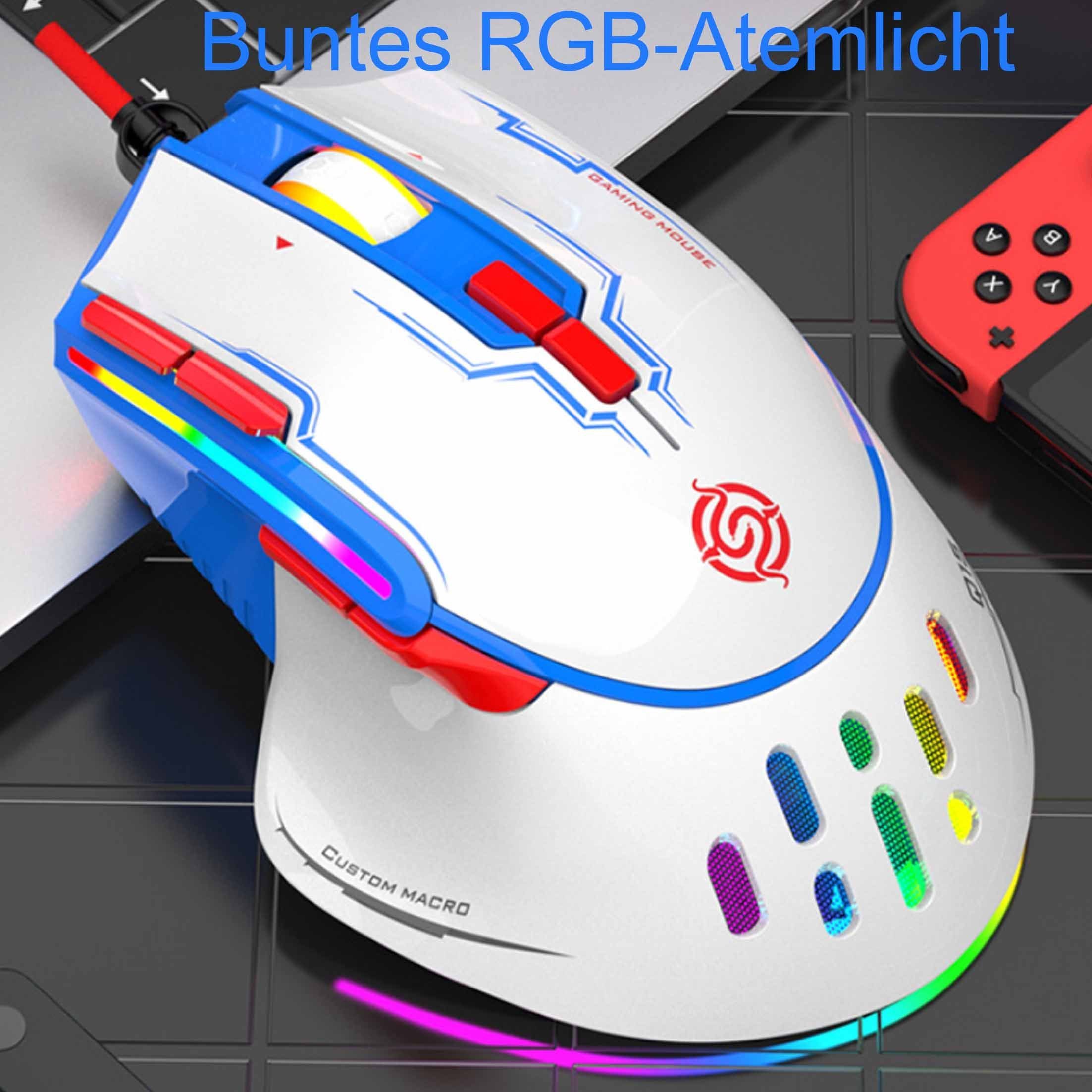 feinlux Mechanische Maus,Maus,PC Maus,Kabelgebundene Maus Mäuse (Kabelgebundene, 6400 dpi, RGB-Lichteffekt "Running Horse“, sechsfach variable DPI)
