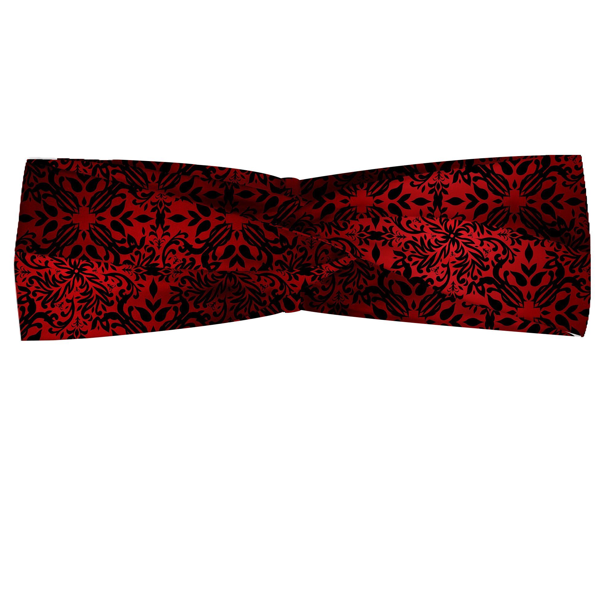 Abakuhaus Stirnband Elastisch und Angenehme alltags accessories rot schwarz Orient Blumen Blätter
