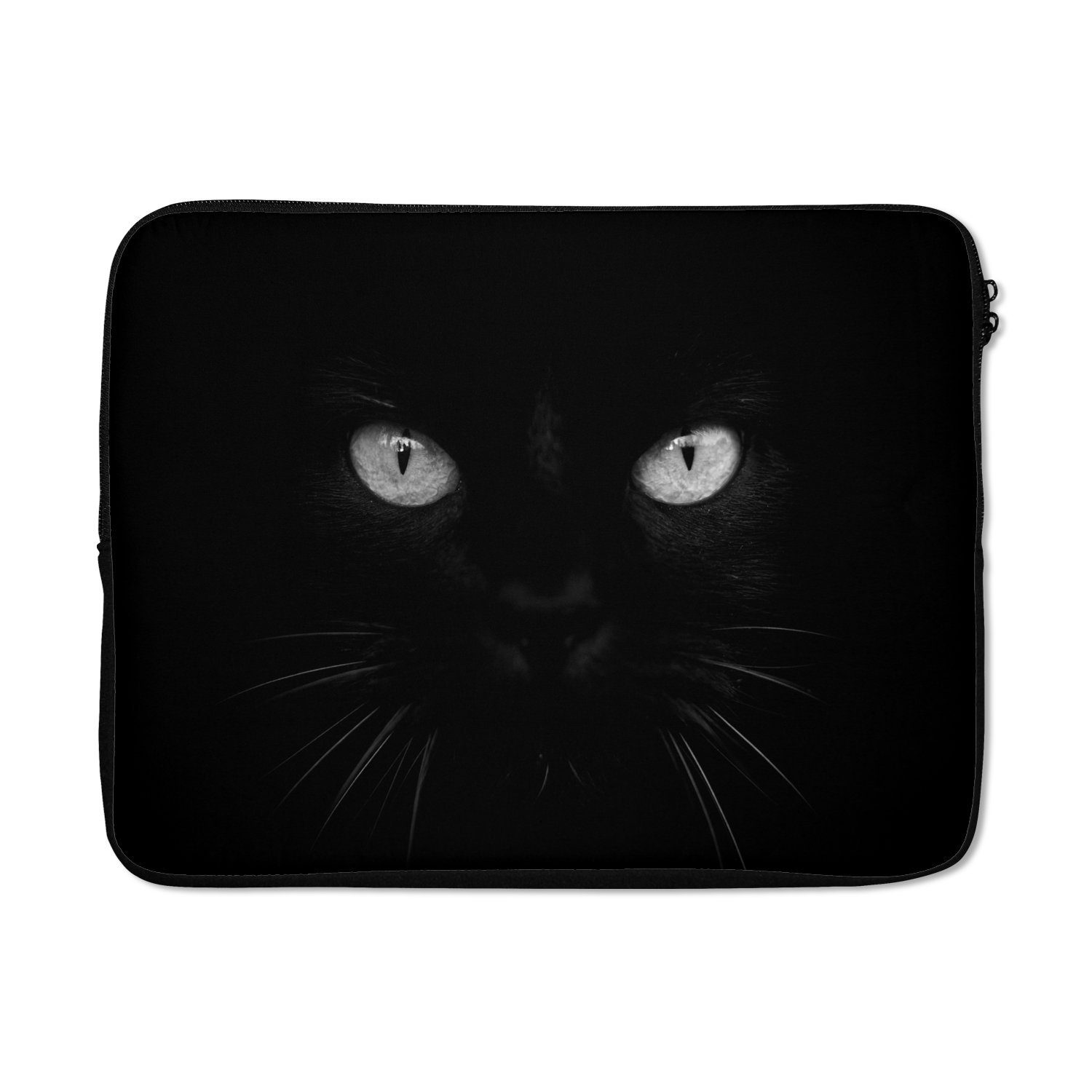 MuchoWow Laptop-Hülle Nahaufnahme schwarze Katze - schwarz und weiß 17 Zoll, Laptopsleeve, weiches Innenfutter zum Schutz Kratzern, Laptoptasche