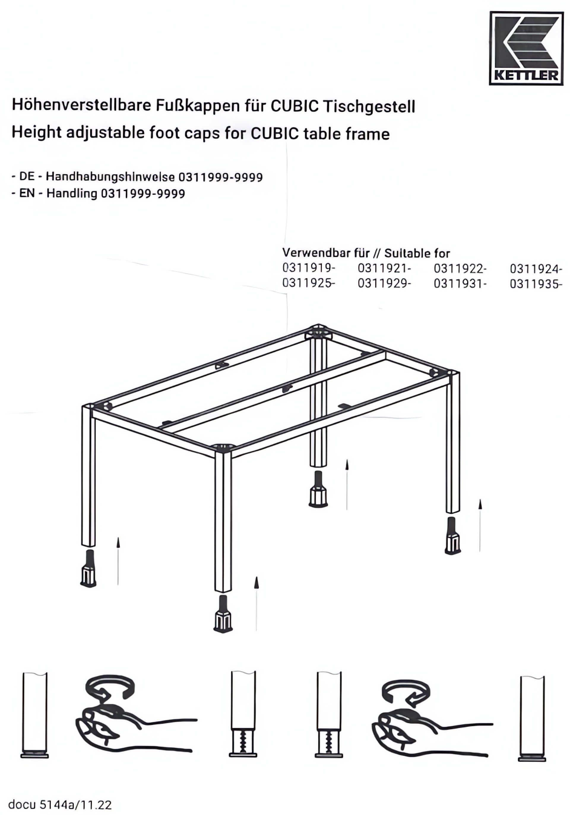 KETTLER Gartenmöbel-Schutzhülle CUBIC Fußkappen 4er Set, höhenverstellbar