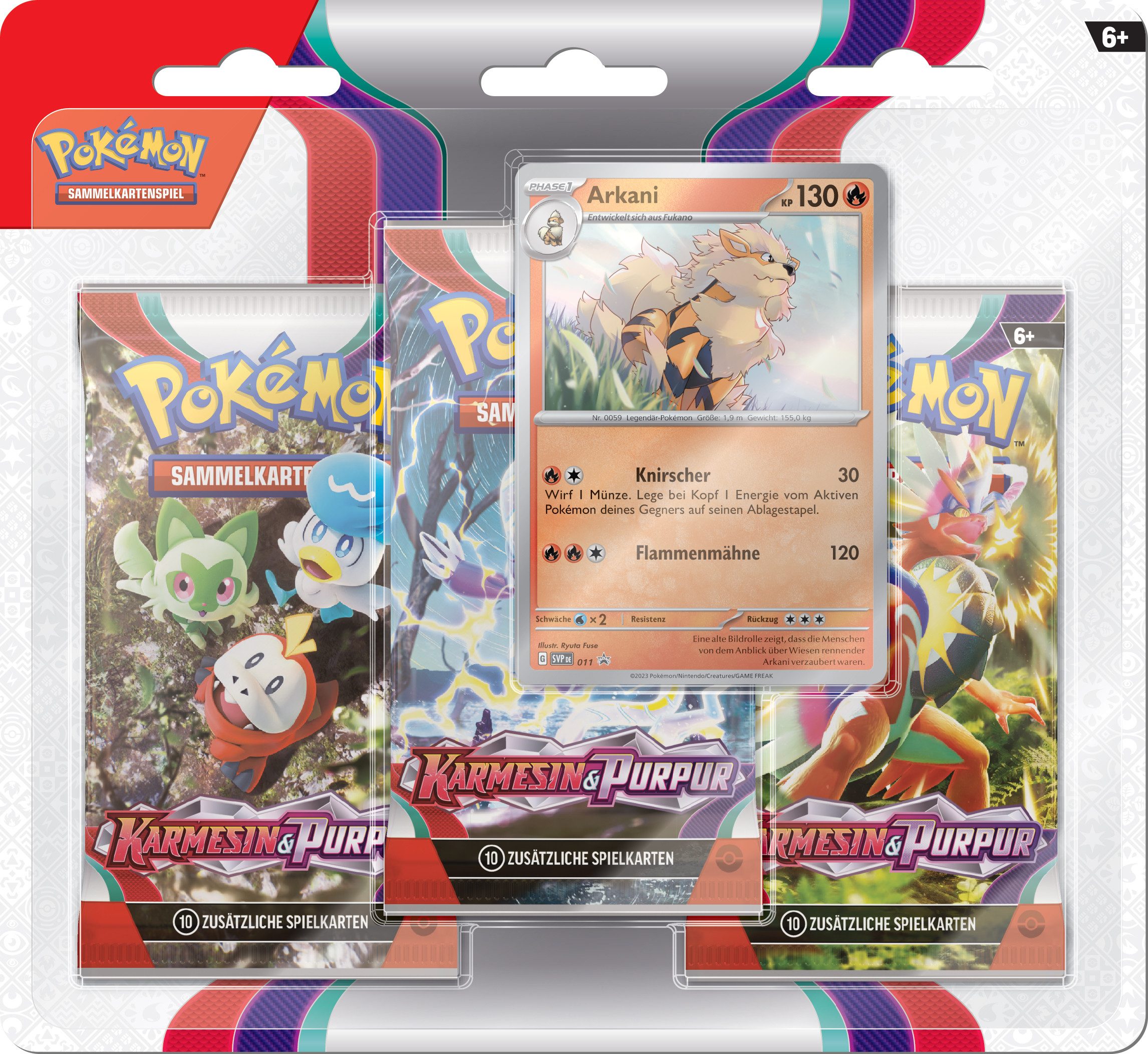 POKÉMON Sammelkarte Pokémon Blister 3er-Pack Karmesin & Purpur - Arkani
