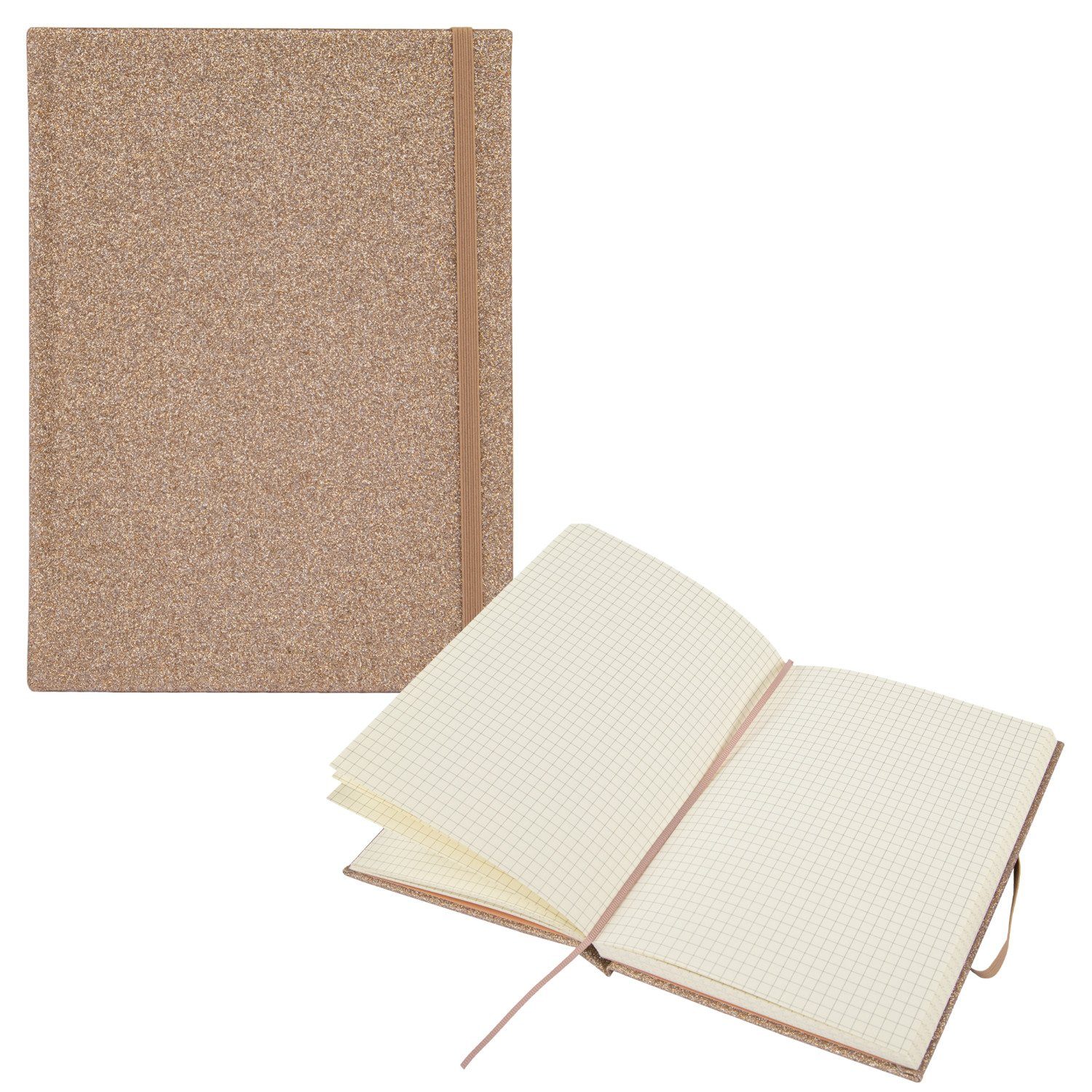 Idena Notizbuch Idena 12256 - Notizbuch Glitter, champagner, 14 x 20 cm, kariert, 100