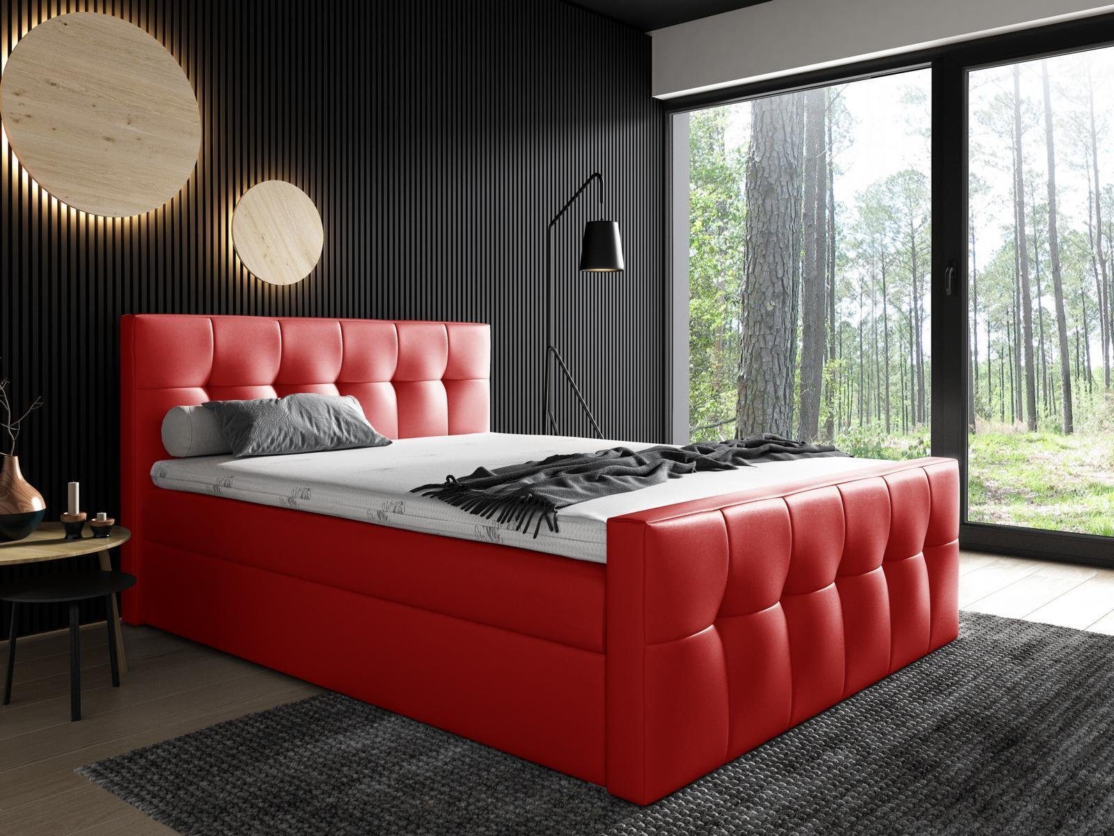 Bett, 200x200 Betten Schlafzimmer JVmoebel Rot Boxspring Polsterbett Doppel Design Bett