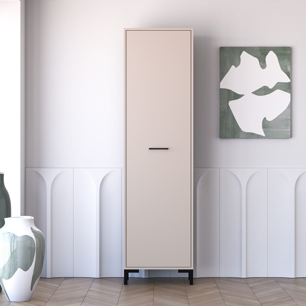 Lomadox Garderobenschrank OLHAO-131 in Beige, 55 cm breit, Türanschlag re/li, ausziehbare Kleiderstange