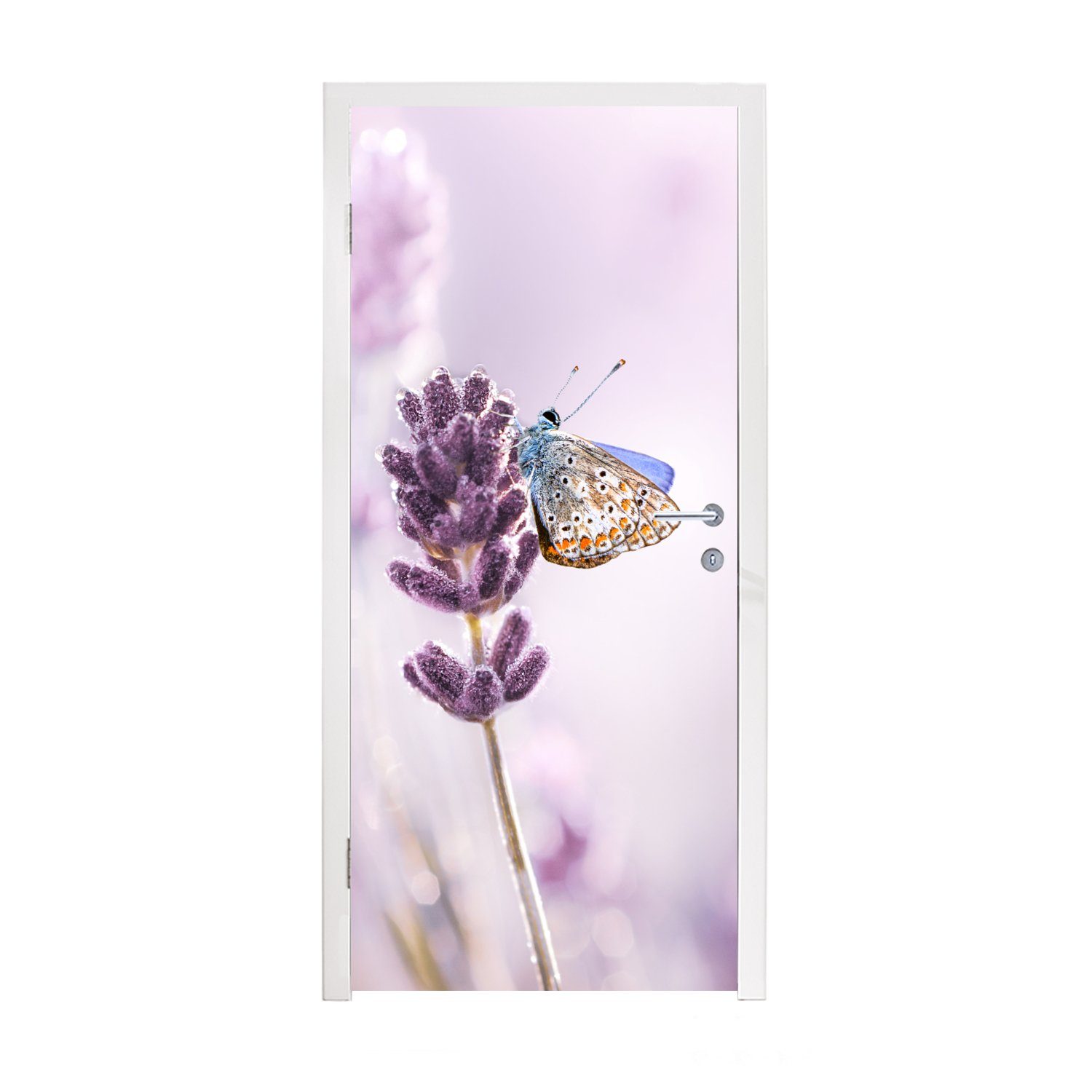 MuchoWow Türtapete Lavendel - Schmetterling - Nahaufnahme - Lila, Matt, bedruckt, (1 St), Fototapete für Tür, Türaufkleber, 75x205 cm