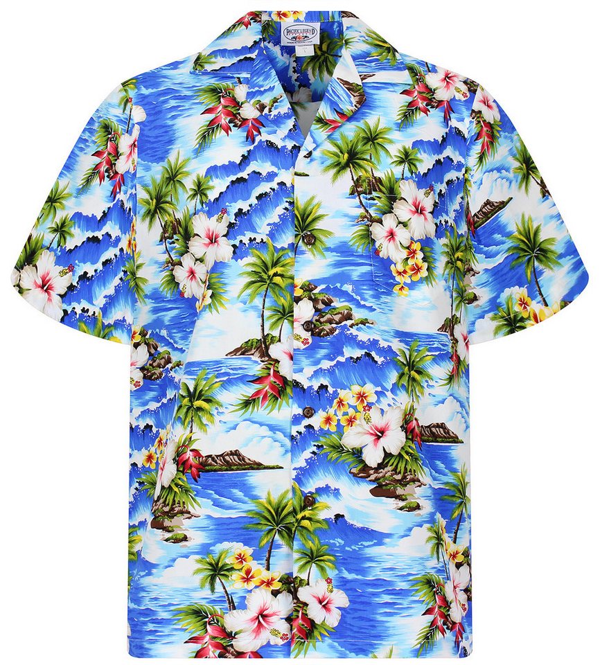 Pacific Legend Hawaiihemd "Welle" Herren Kurzarm Baumwolle Kokosknöpfe Original Hawaii