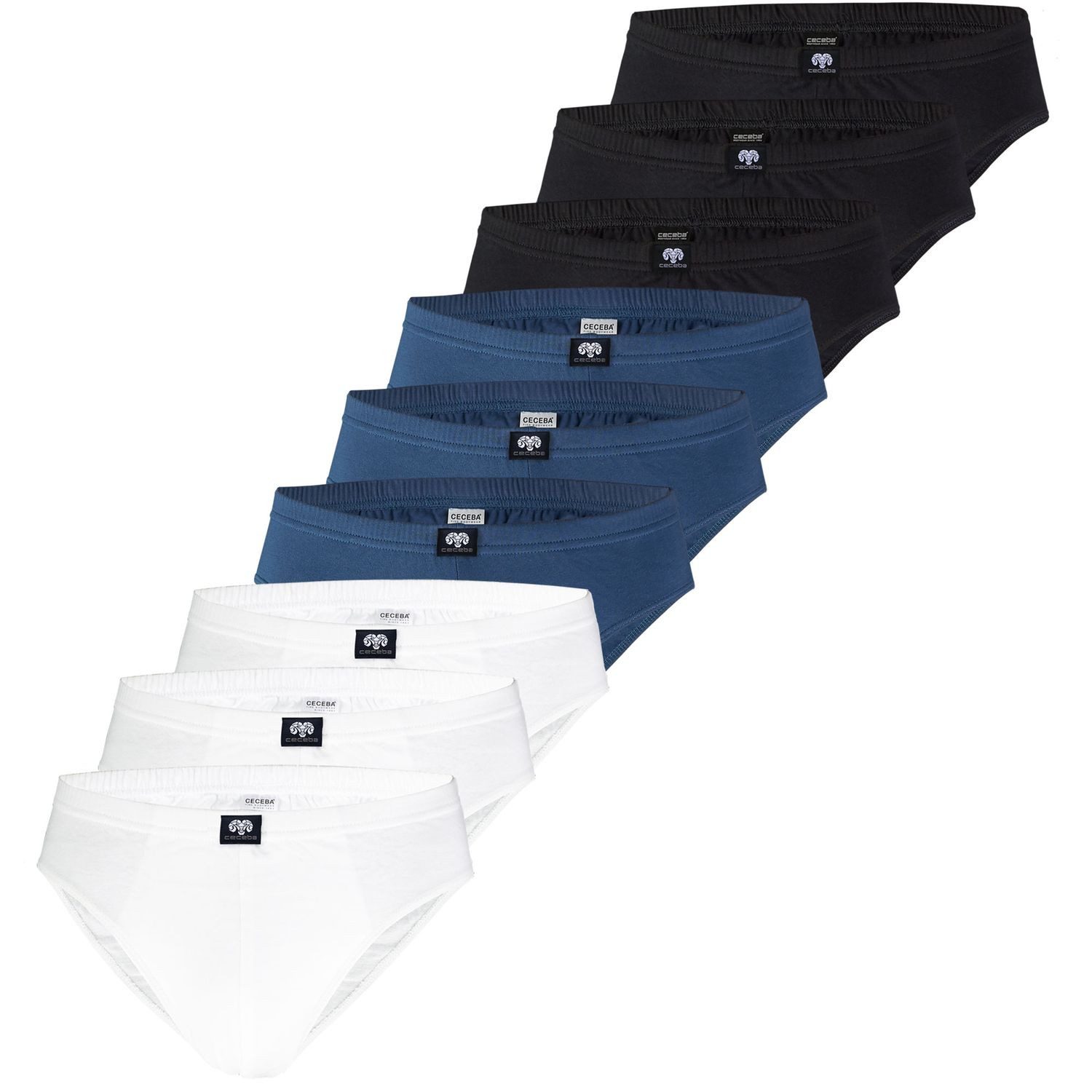 3 x schwarz / 3 x navy / 3 x weiß