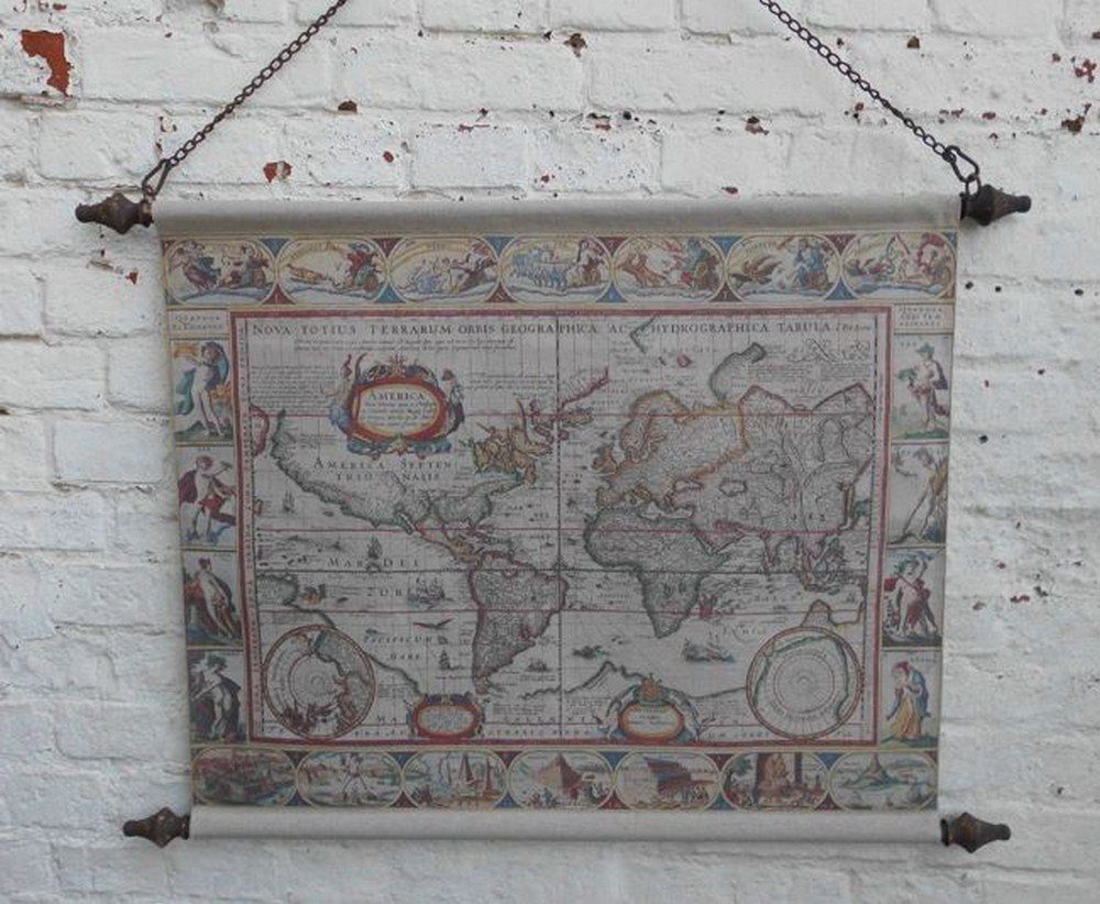 Deko-Impression Wanddekoobjekt Historische Weltkarte mit (1 St) cm x 70 auf Leinwand Weltmeeren. 95 Kopie