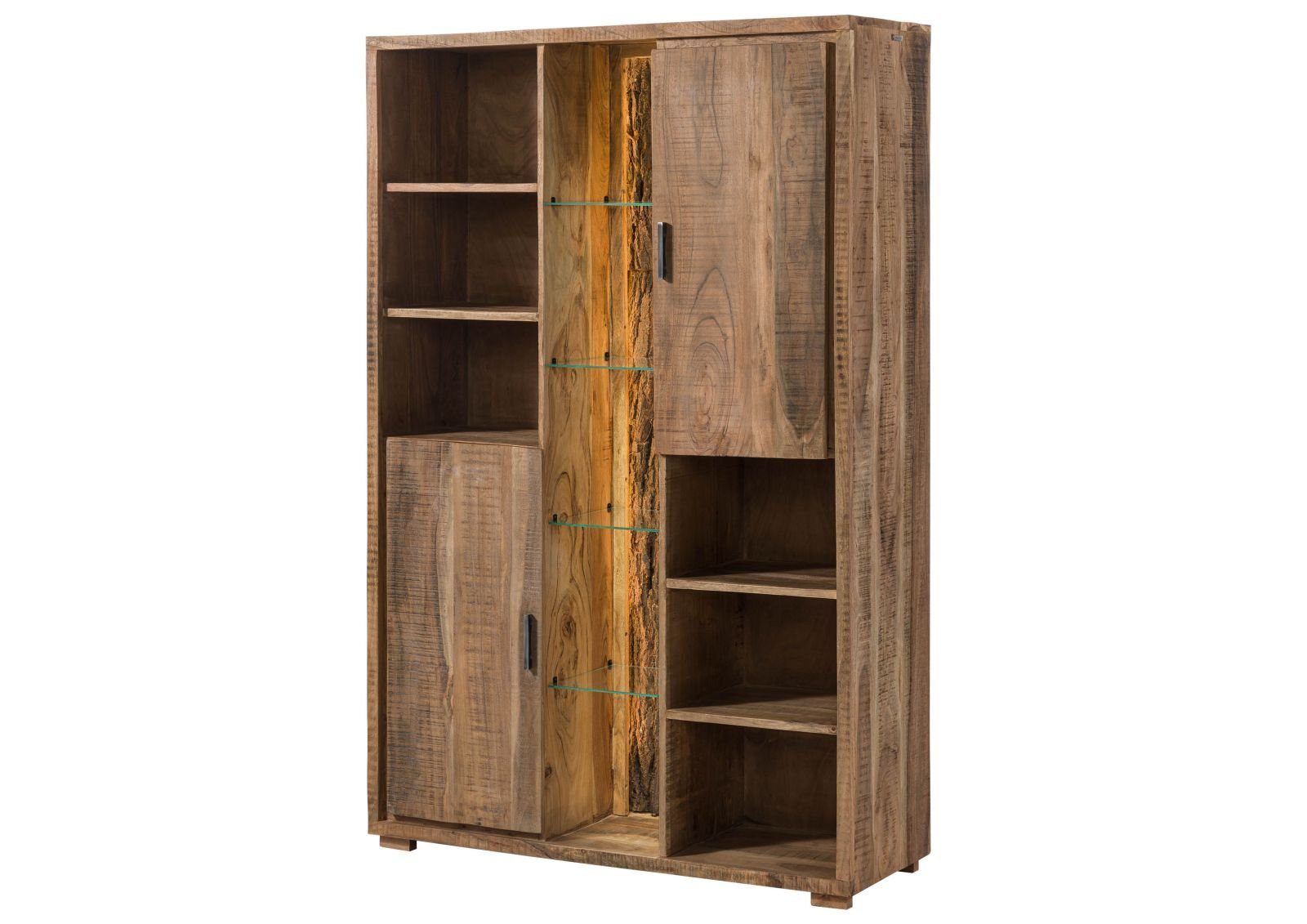 Massivmoebel24 Dreh-/Schwebetürenschrank BARK (Schrank Akazie 118x40x180 natur lackiert BARK #101) Schrank Akazie 118x40x180 natur lackiert BARK #101