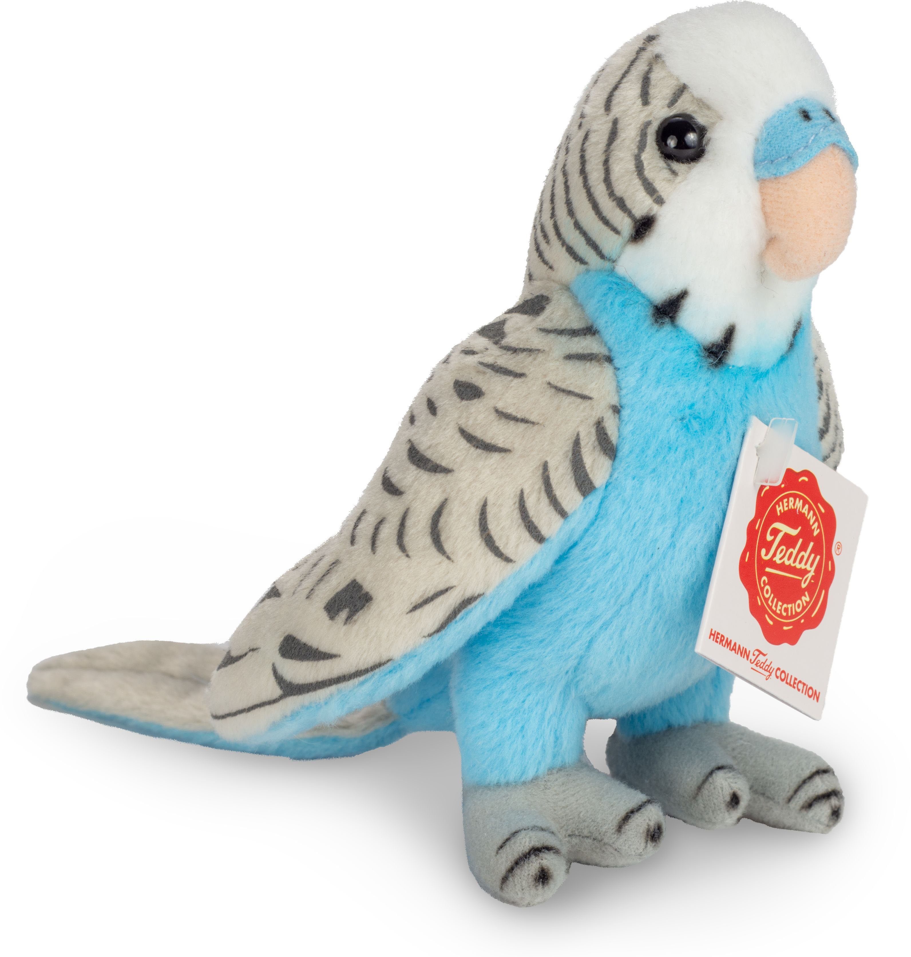 Teddy Hermann® Kuscheltier Wellensittich blau, 13 cm, zum Teil aus recyceltem Material