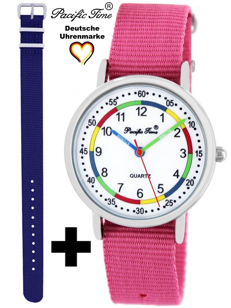 Pacific Time Set Armbanduhr und Quarzuhr Versand Kinder blau Design - Mix Lernuhr und First Match Wechselarmband, rosa Gratis