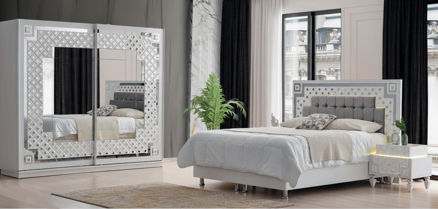 Xlmoebel Komplettschlafzimmer Stilvolle Schlafzimmergarnitur mit Polsterbett, Schrank und 2, (4-tlg), Made in Europa