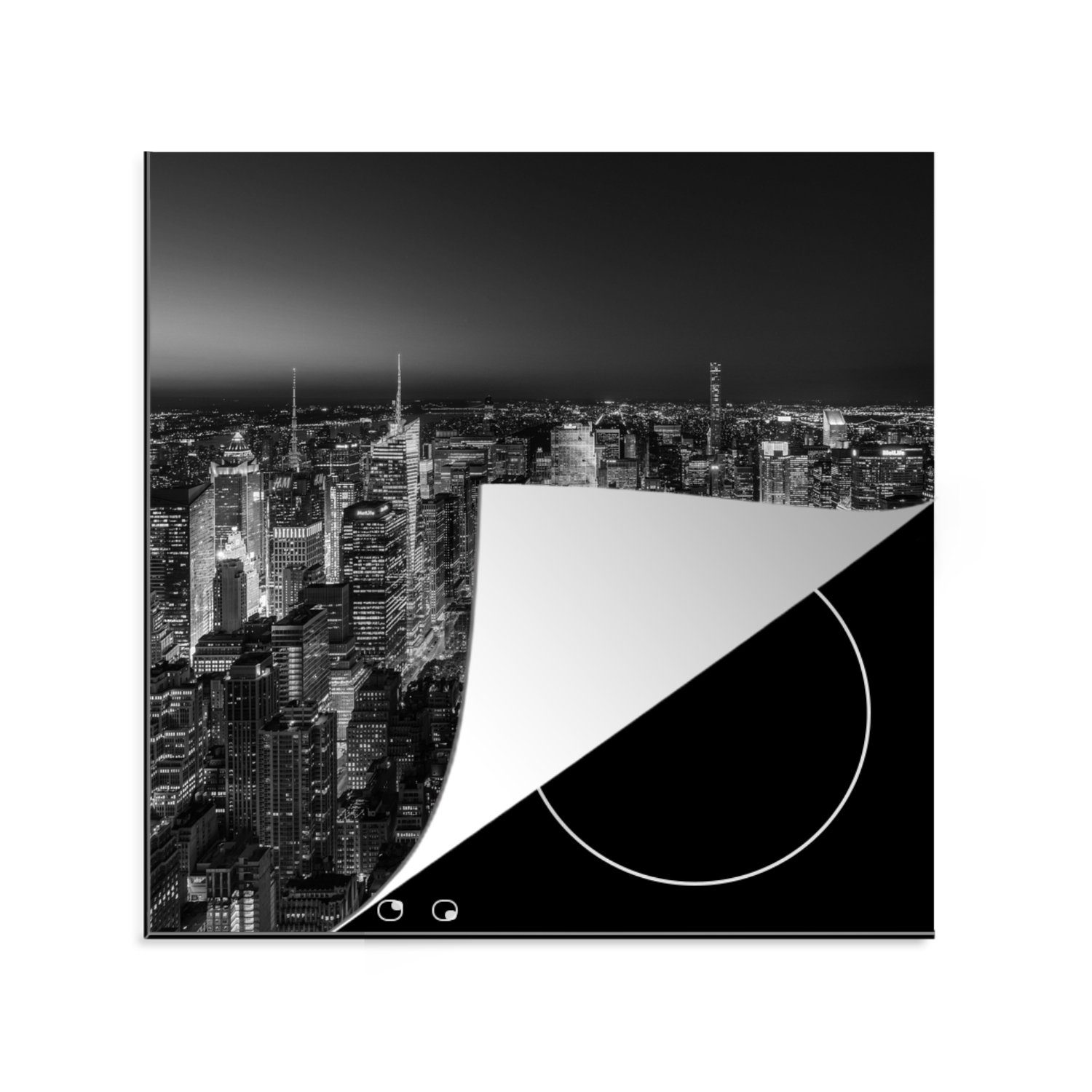 MuchoWow Herdblende-/Abdeckplatte New Yorker Skyline, schwarz und weiß, Vinyl, (1 tlg), 78x78 cm, Ceranfeldabdeckung, Arbeitsplatte für küche