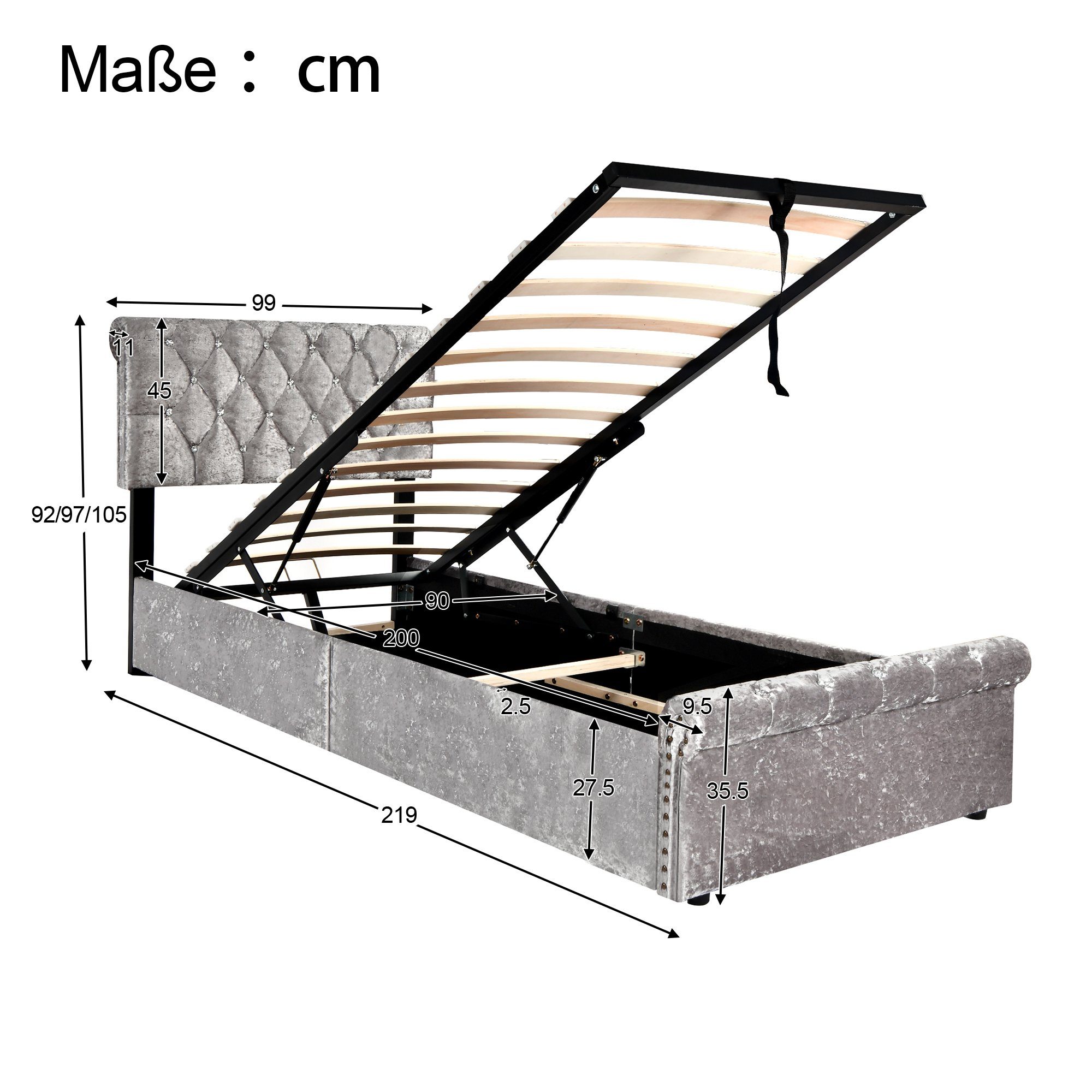 Flieks Polsterbett, Hydraulisches Holzbett Einzelbett 90x200cm Schneeflocke günstig online kaufen