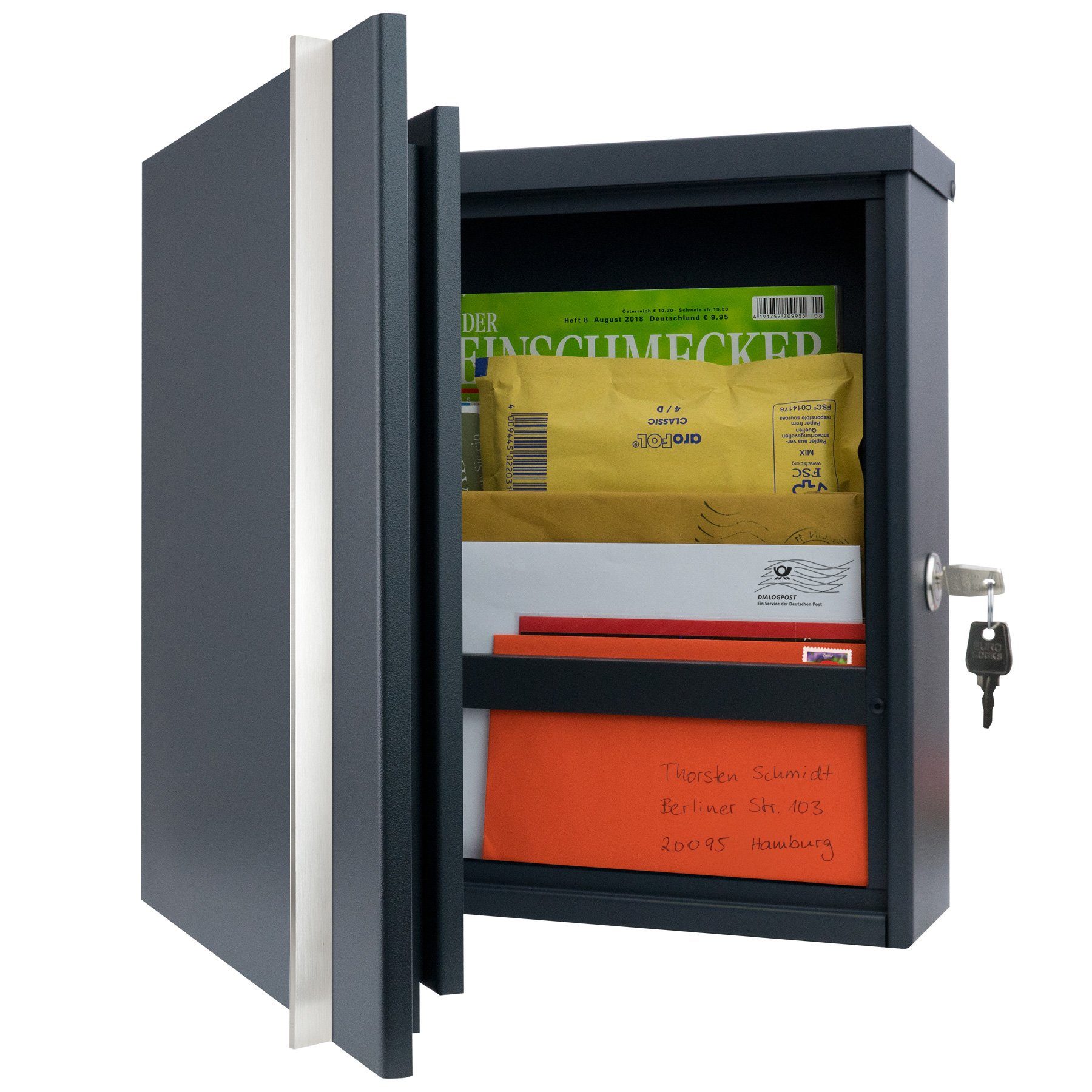 Design-Briefkasten Box Briefkasten (RAL anthrazit 7016) MOCAVI mit MOCAVI 680 Edelstahl-Griff