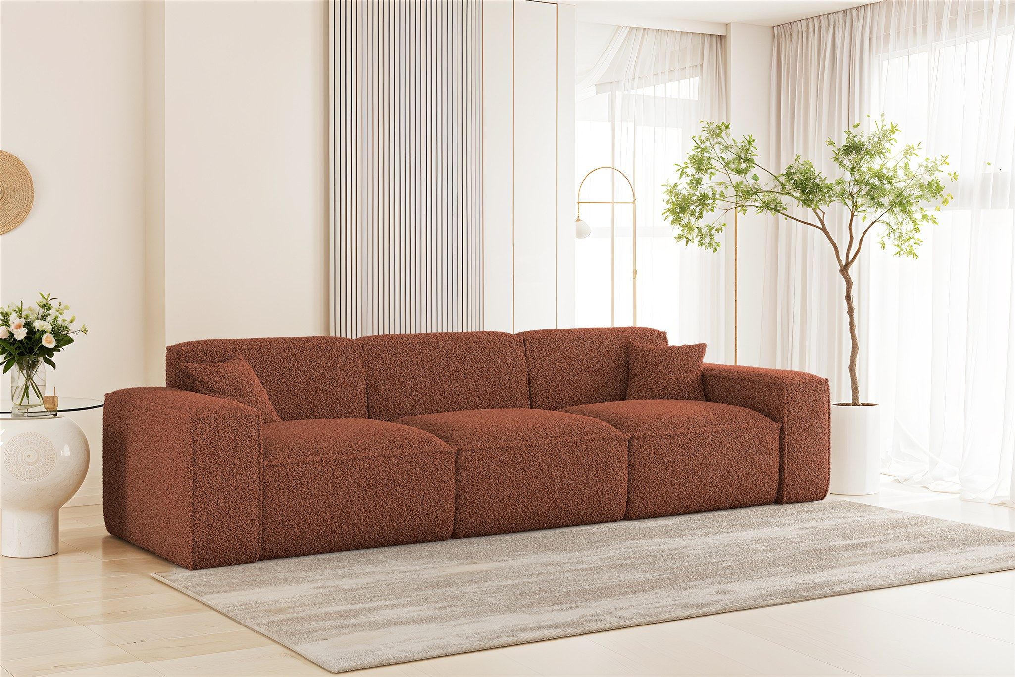 Fun Möbel 3-Sitzer Sofa Designersofa CELES PREMIUM in Stoff Sven, Rundumbezug, 2 x Zierkissen