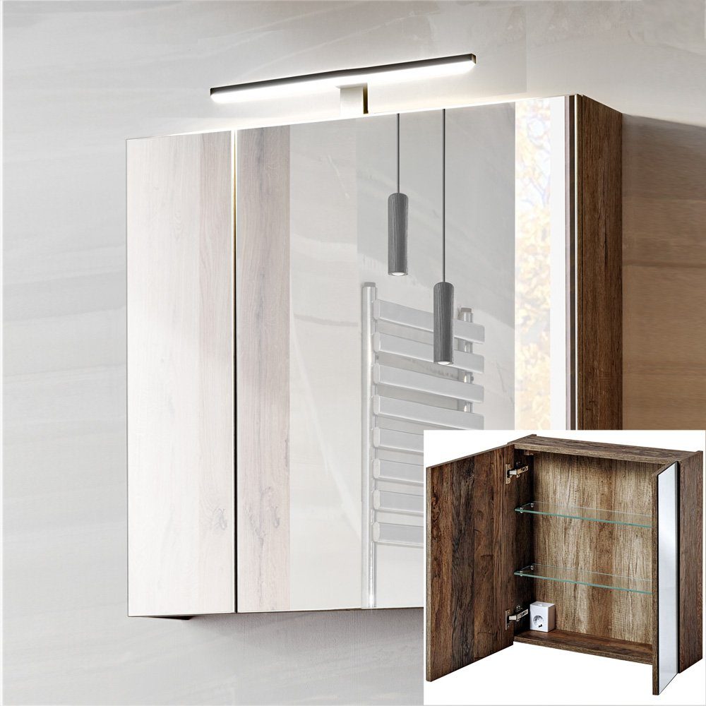 Lomadox Spiegelschrank PUEBLA-56 60cm mit LED-Beluchtung in Vintage Oak Nb. günstig online kaufen