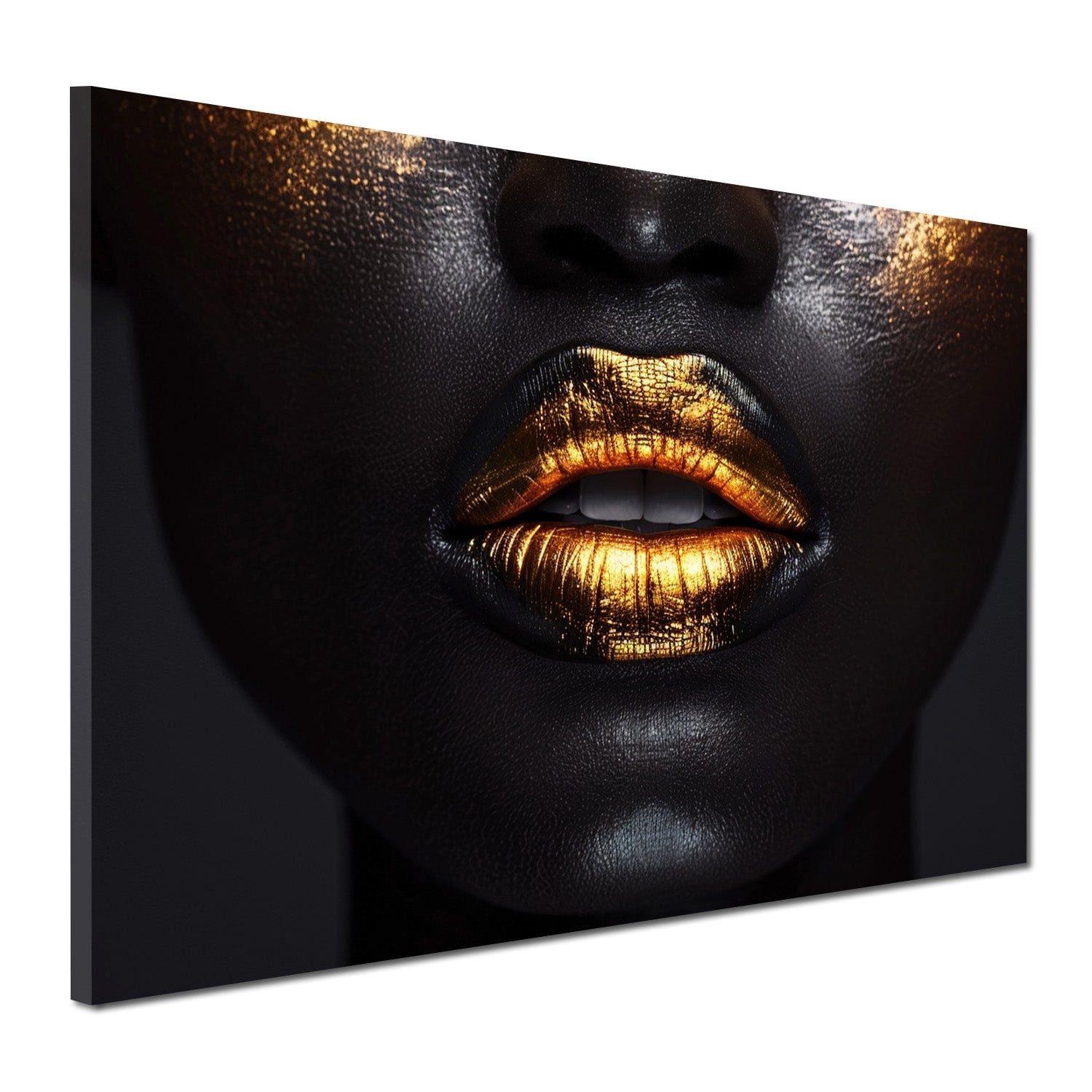 Artedinoi Leinwandbild Goldene Lippen schwarze Haut edel Leinwandbild Wandbild XXL Deko, Goldene Lippen auf schwarzer Haut