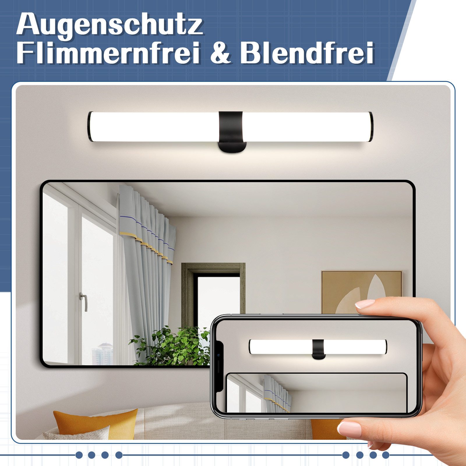 ZMH LED Spiegelleuchte Schwarz 60CM 8W leuchte Wandlampe Schlafzimmer, Auge günstig online kaufen