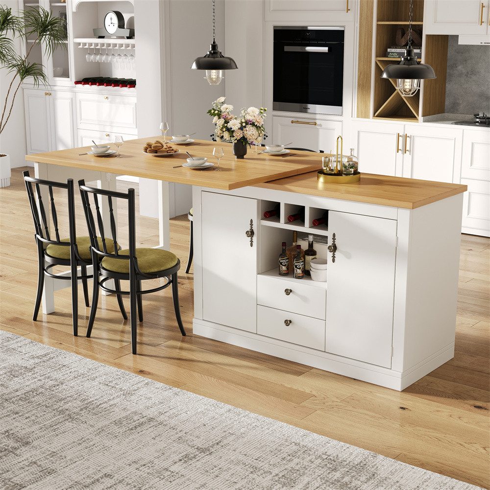 MODFU Bartisch Kücheninsel, Reversibel Tisch (Ausziehbarer Bartisch mit 360° Drehfunktion & Stauraum, multifunktionaler Esstisch, 1-St., 120-180 cm)