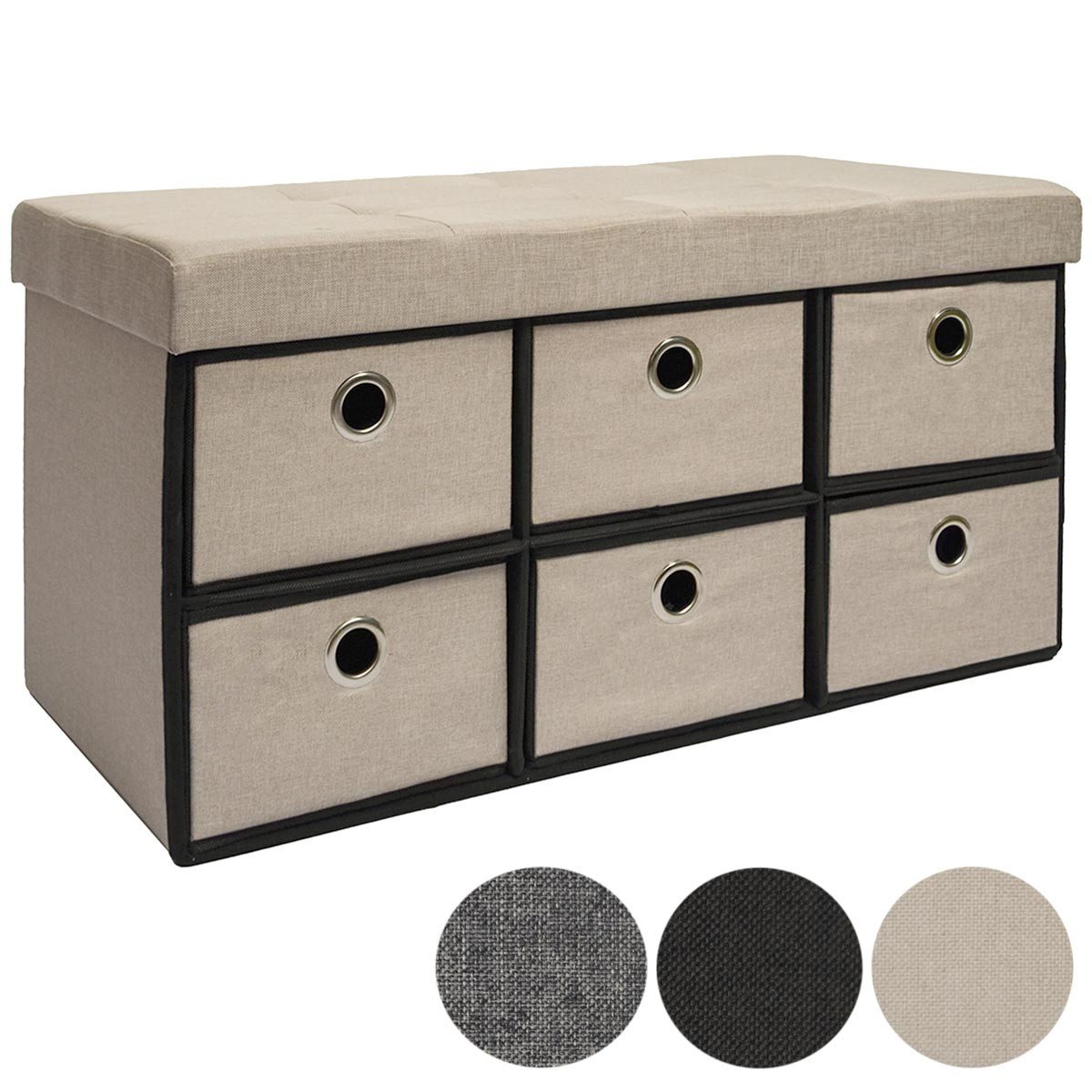 DuneDesign Sitzbank mit 80L Sitztruhe und 6 Schubladen 76 x 38 x 38 cm Beig günstig online kaufen