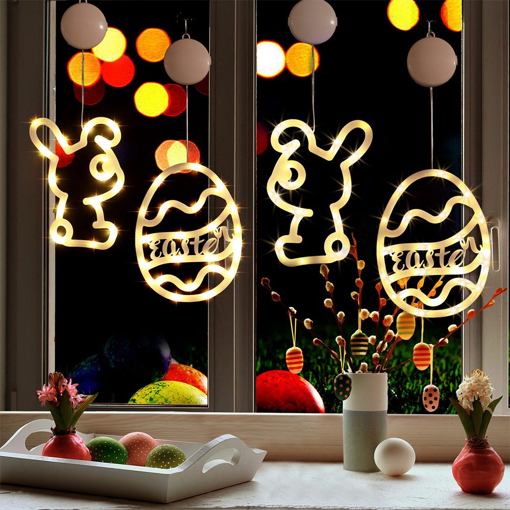 Quntis LED-Lichterkette 150cm Lichterkette Licht Deko Geschenk für Kinder Mädchen, 72-flammig, 4 pcs Hase und Osterei Warmweiß Deko für Innen/Fenster Ostern