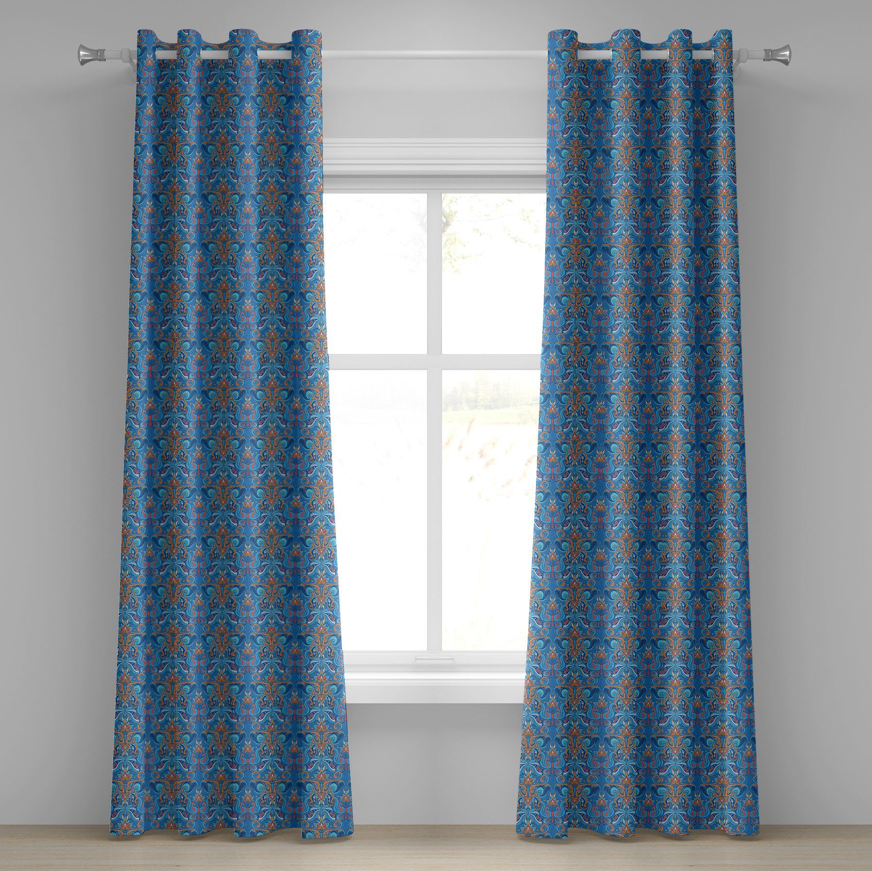 für Abakuhaus, Dekorative Schlafzimmer Wohnzimmer, 2-Panel-Fenstervorhänge Blau Blumenverzierungen Abstrakte Gardine