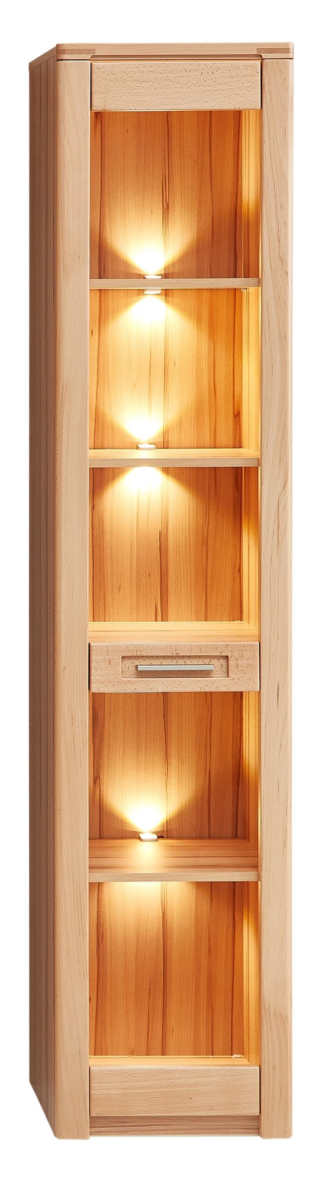 freiraum Standvitrine Nature One 1 Tür, mit LED, FSC, Kernbuche teilmassiv - 43x203x40cm (B/H/T)