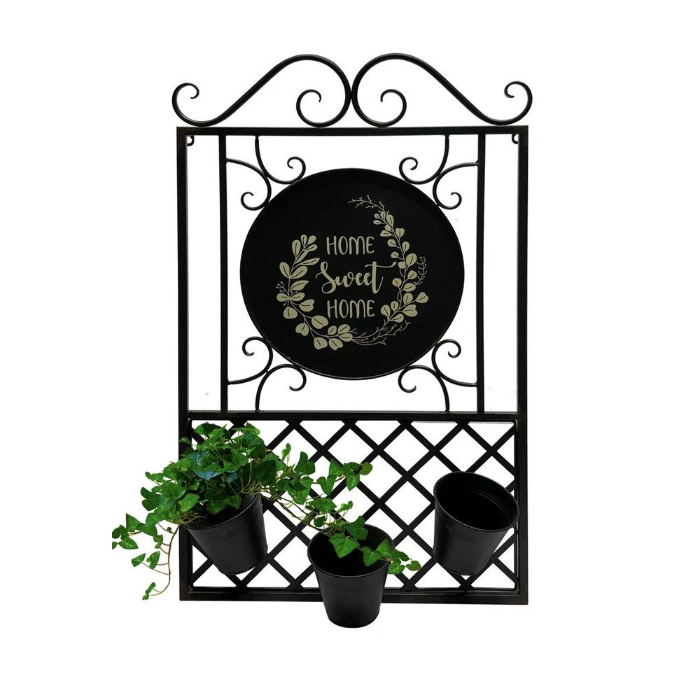 MICA Vogelhaus Gartenzaun mit Pflanztöpfen schwarz - ca. 52 x 5,5 x 83 cm