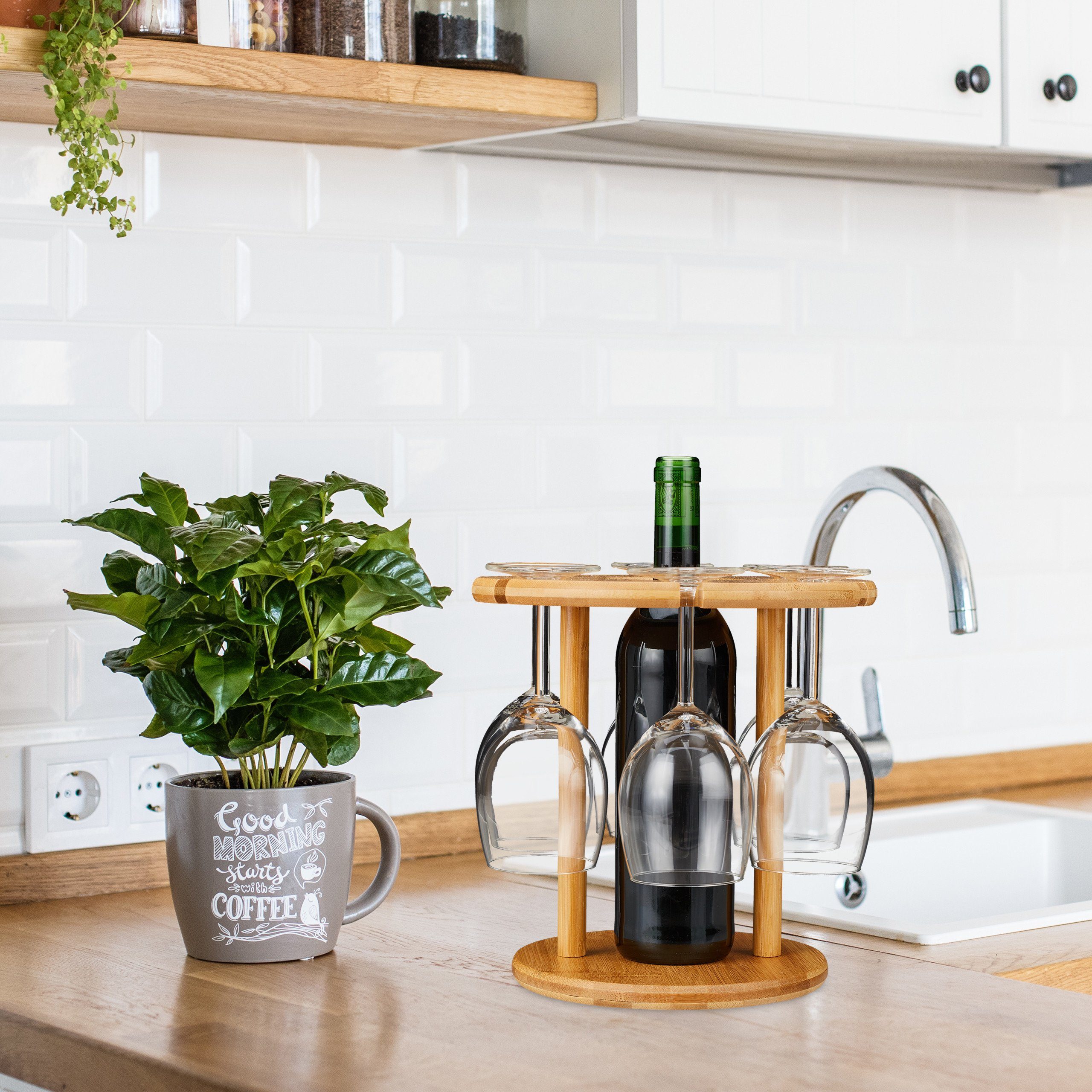 relaxdays Gläserhalter Weinglashalter Bambus für 6 Gläser günstig online kaufen