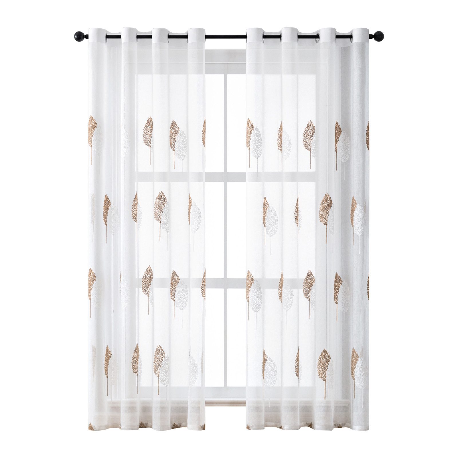 Jibenhome Vorhang Gardine mit Ösen Vorhänge Wohnzimmer Modern Blätter Muste günstig online kaufen