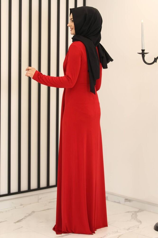 Abaya Kleid Maxikleid Modavitrini Rot Abendkleid Abiye langärmliges Hijab Damen elegant Abendkleid