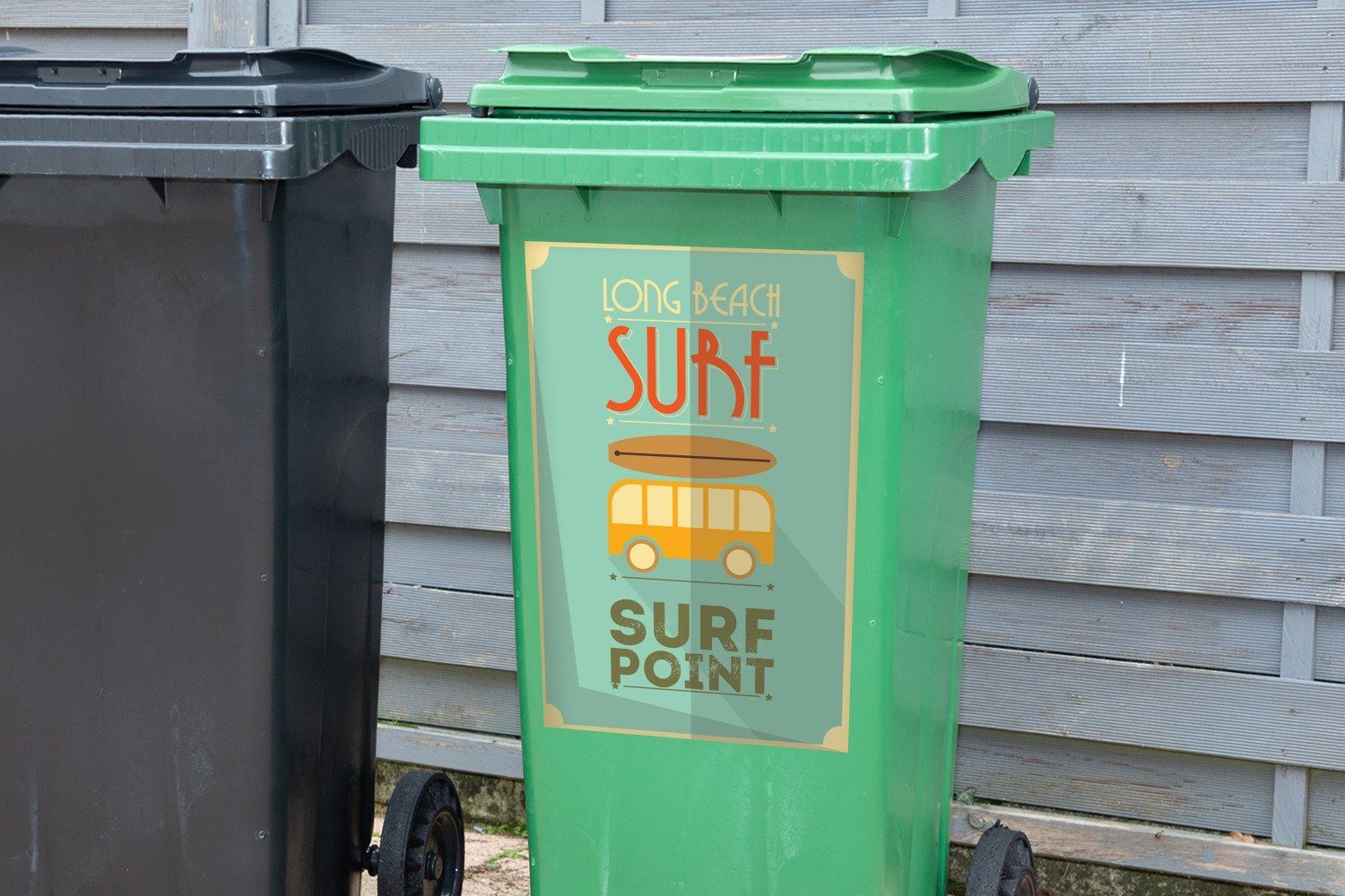 MuchoWow Wandsticker Illustration Sticker, grünen von "Surf Hintergrund Point" Container, Abfalbehälter St), Mülleimer-aufkleber, (1 Mülltonne, einem vor
