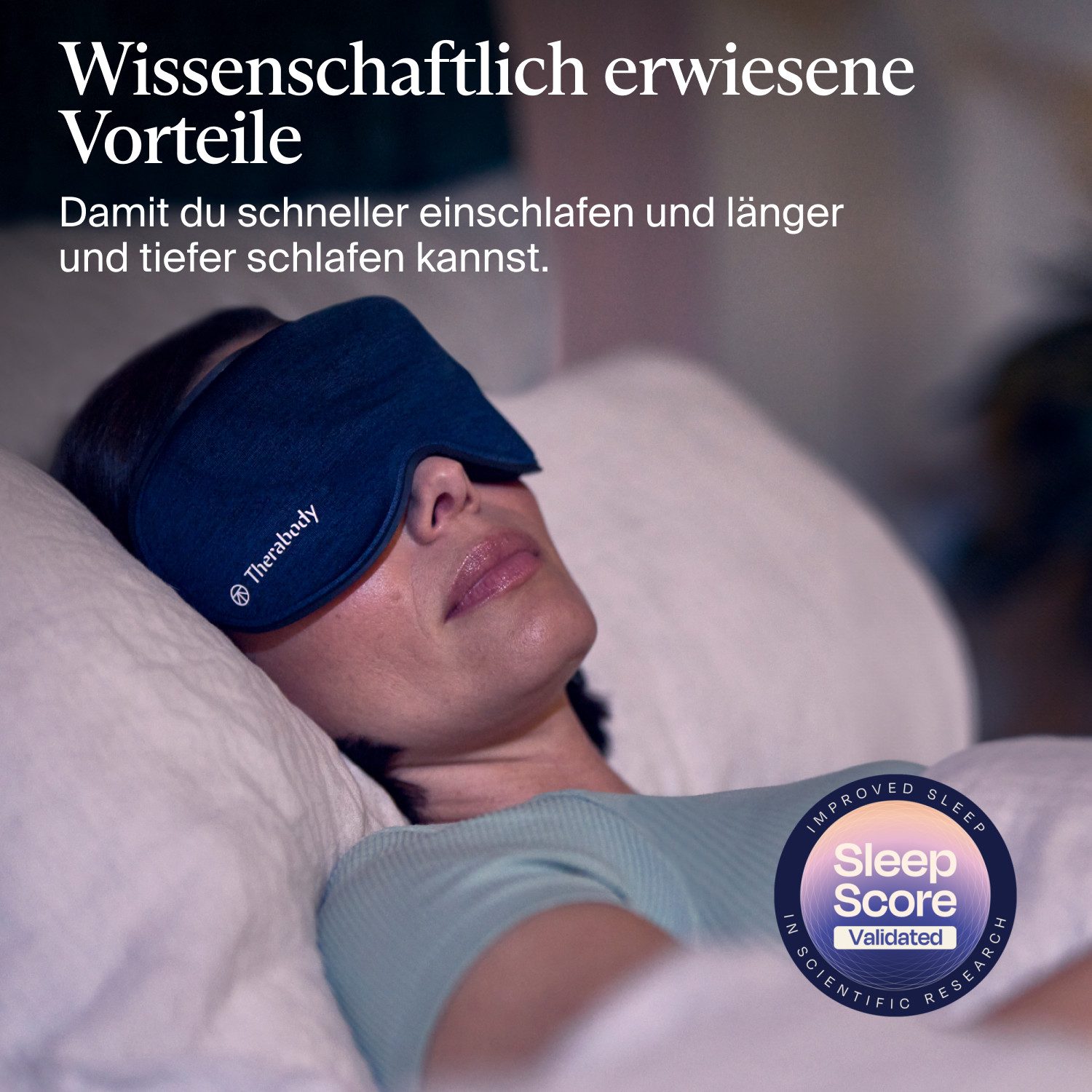 Therabody Gesichtsmassagegerät SleepMask Verdunkelungs-Augenmaske, Vibrationen für besseren Schlaf, 3 Vibrationsmuster, inkl. TheraMind-Sound, abnehmbar, waschb – Bild 2 von 5