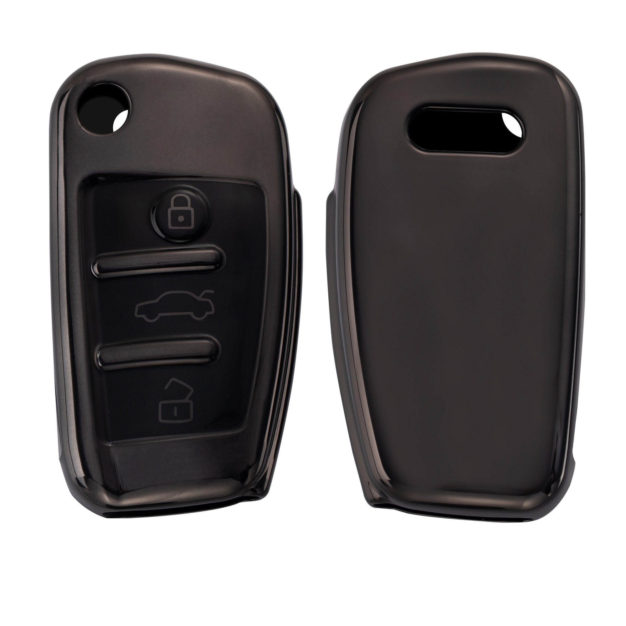 kwmobile Schlüsseltasche Autoschlüssel Hülle für Silikon Audi, Schlüssel Anthrazit Cover Hochglanz Case Schlüsselhülle