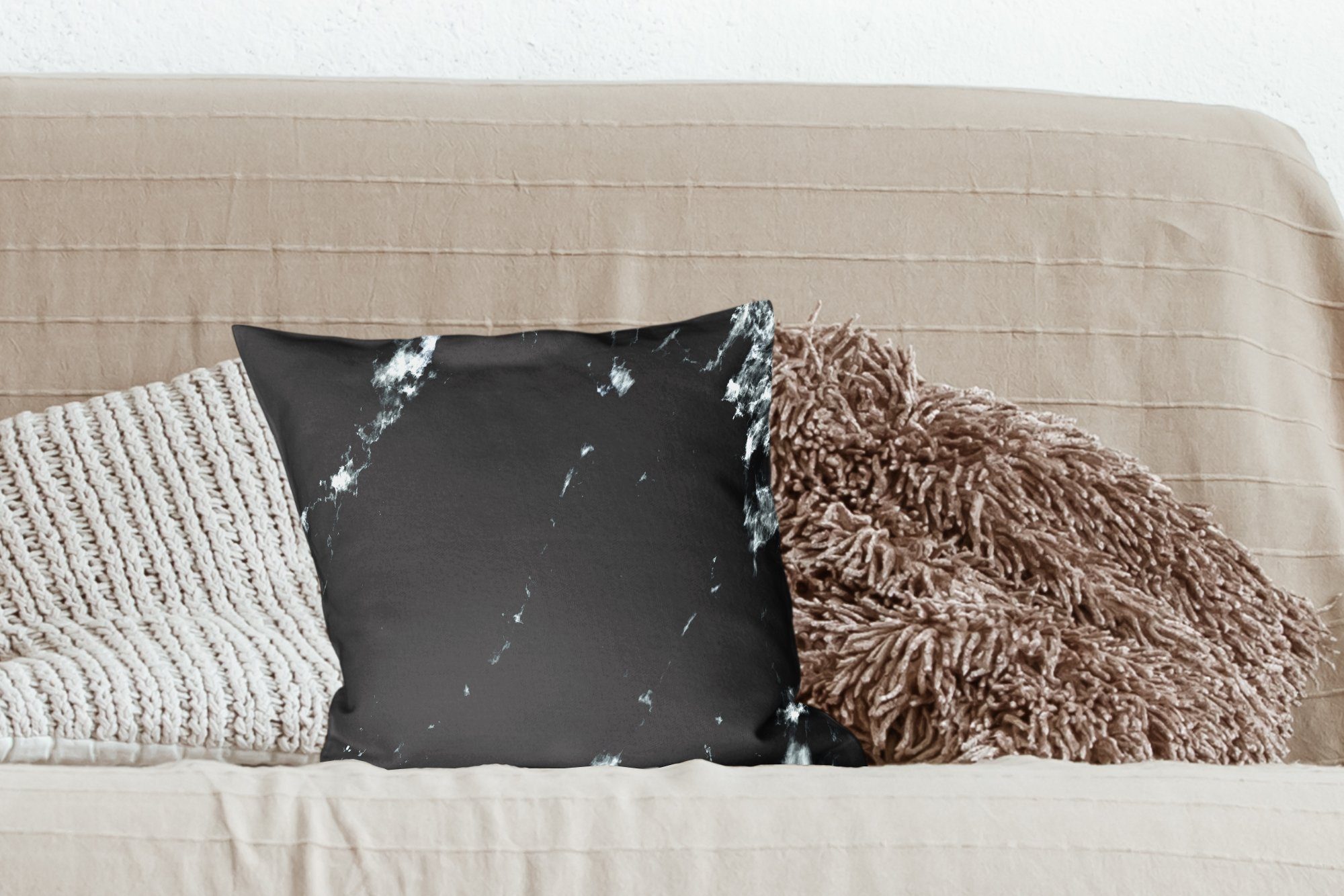 - Wohzimmer, für Dekokissen MuchoWow Sofakissen mit Marmor Deko, Füllung Schlafzimmer, Luxus, Schwarz - Zierkissen