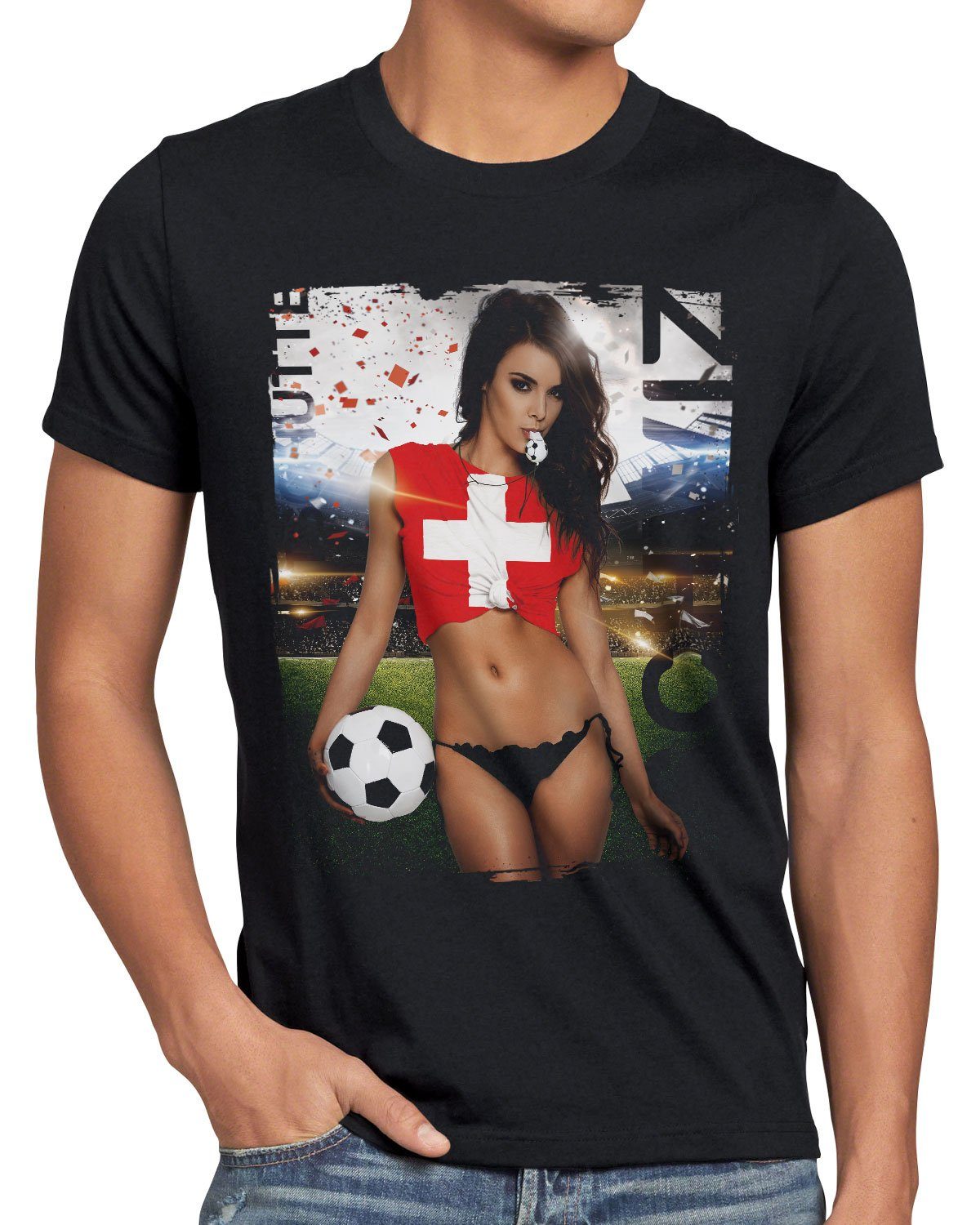 T-Shirt Trikot EM Deutschland style3 Schwarz Print-Shirt Germany Fußball Soccer Herren Girl 2022