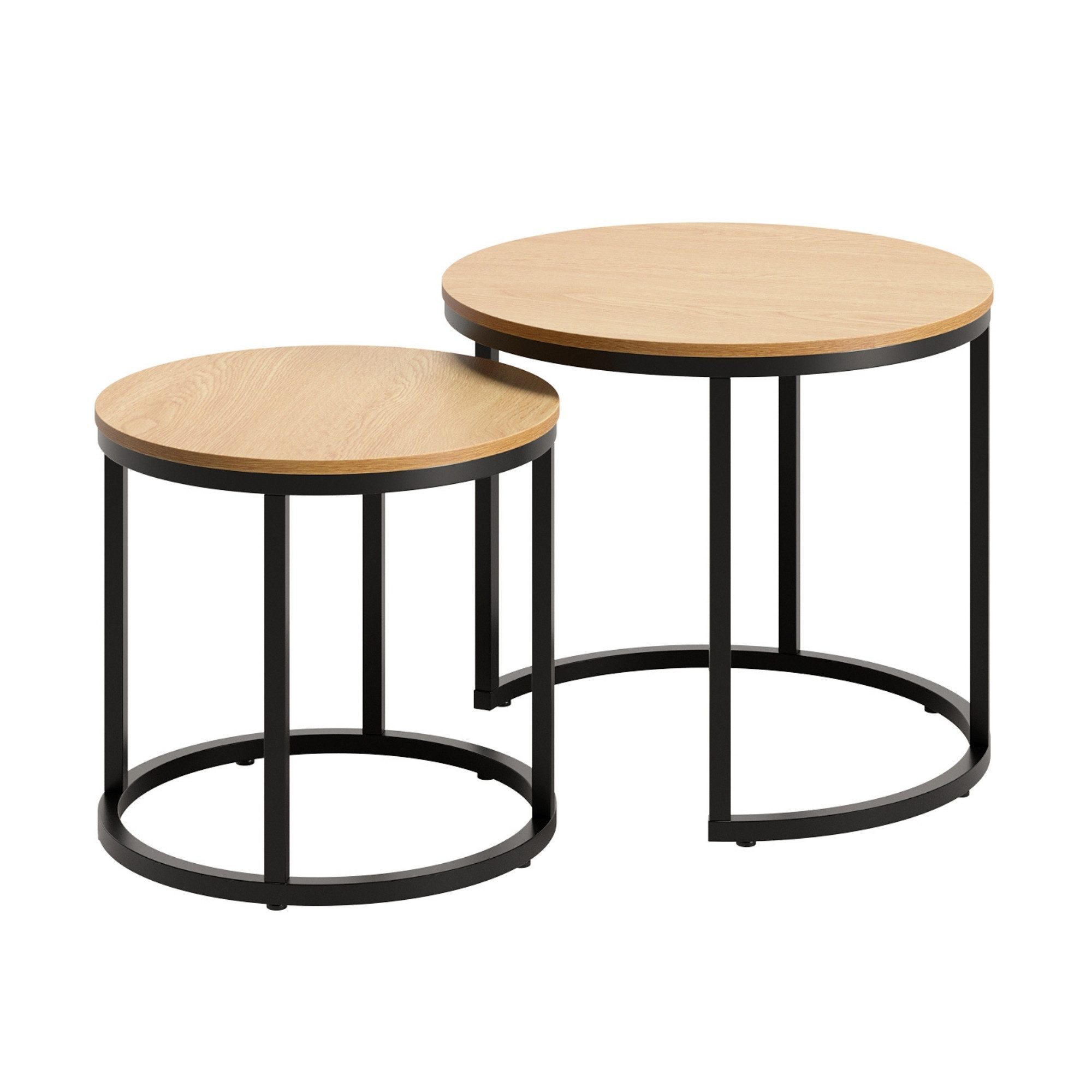 Home Collective Couchtisch 2er Set Beistelltisch Wohnzimmertisch modern rund und quadratisch (ideal als Büro Ablagetisch oder als Wohnzimmer Deko, Kleiner runder Tisch Set 2 in 1), hochwertiges Design mit Metallgestell, stabile Tischplatte, eiche hell