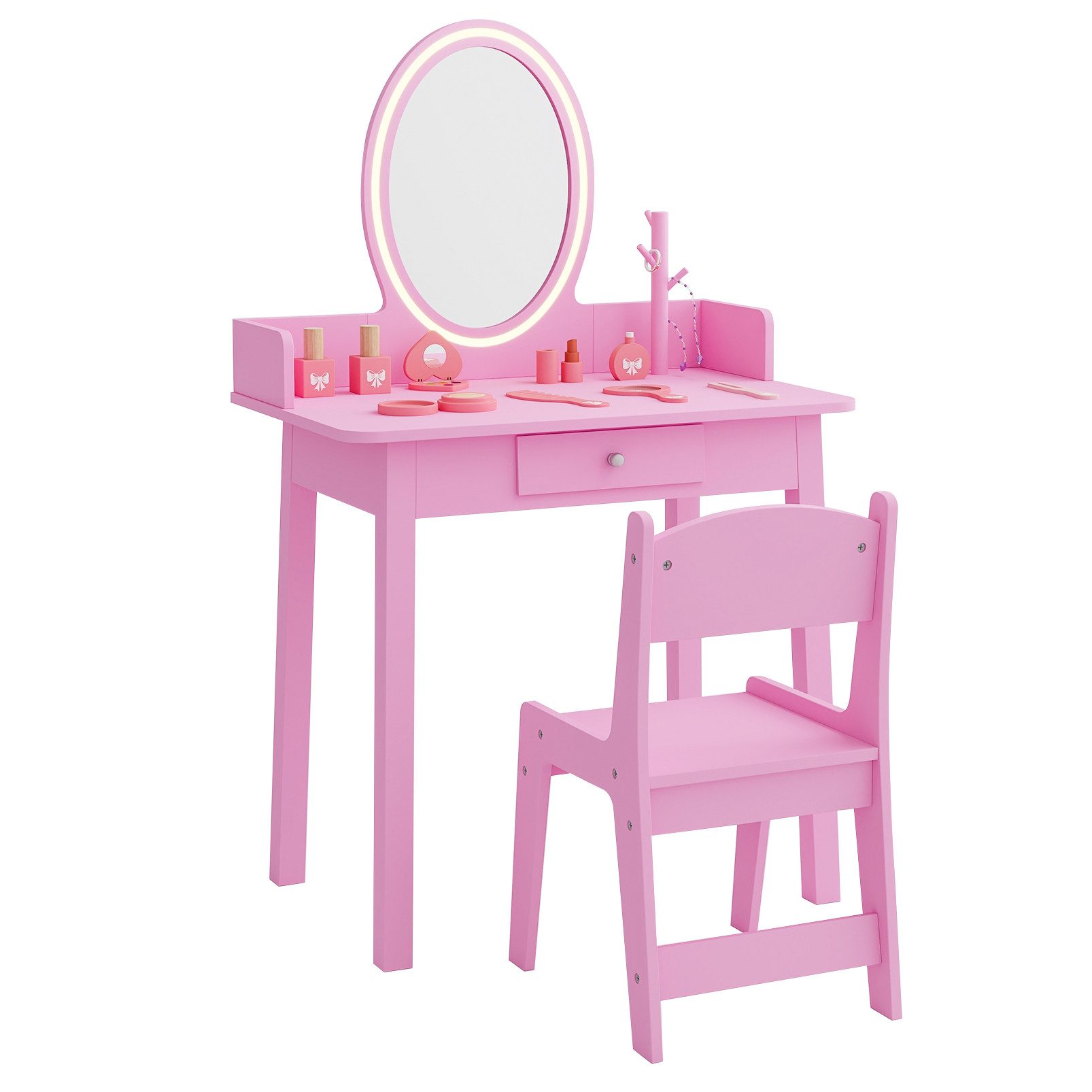 KOMFOTTEU Schminktisch Kinder (Set, 2-St), Spiegel, LED-Beleuchtung & Stuhl günstig online kaufen